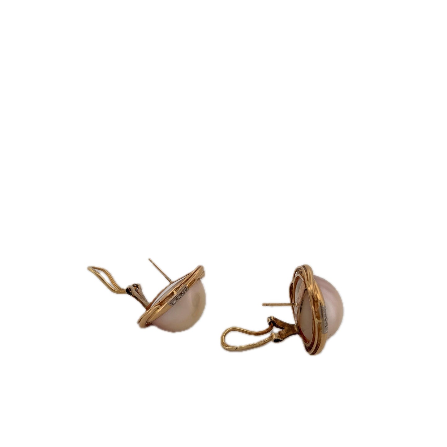 14K Yellow Gold Pearl and Diamond Earrings