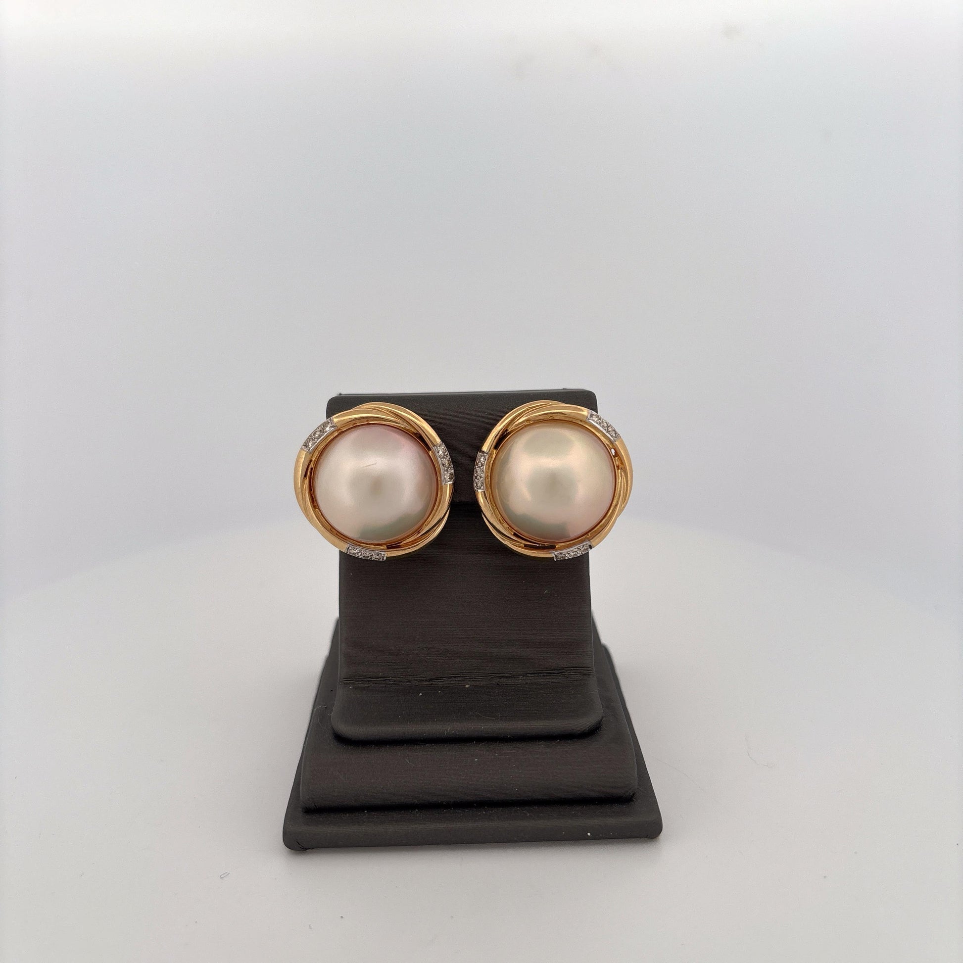 14K Yellow Gold Pearl and Diamond Earrings