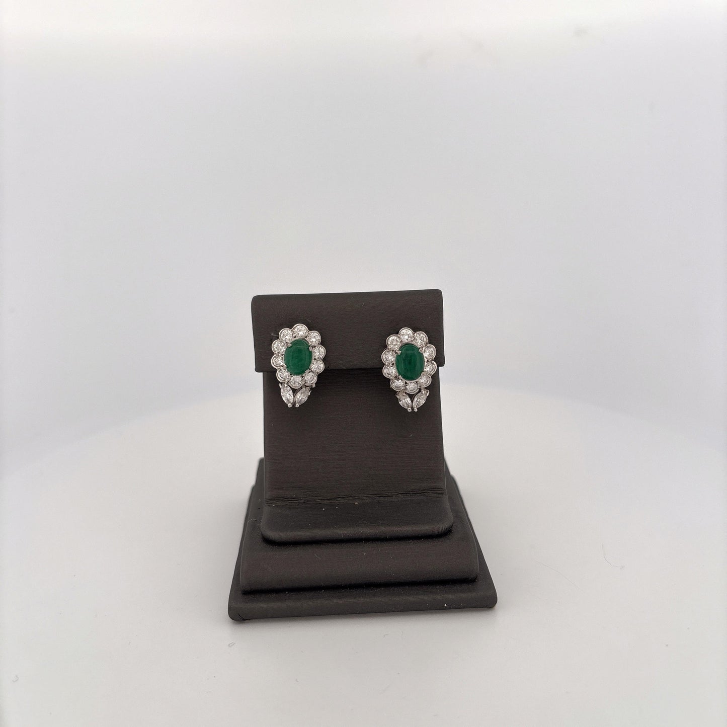14K Emerald and Diamond Flower Earrings With Diamond