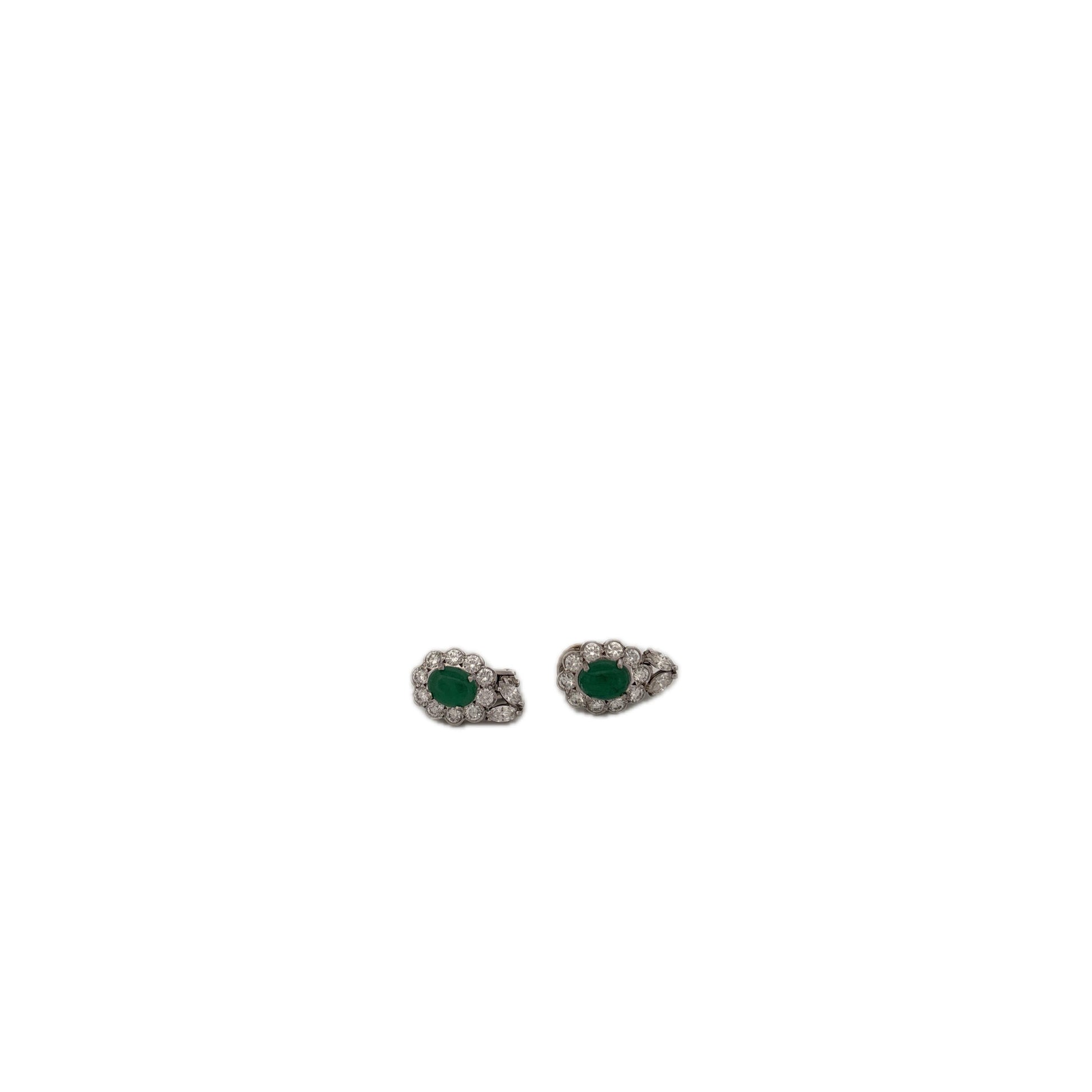 14K Emerald and Diamond Flower Earrings With Diamond