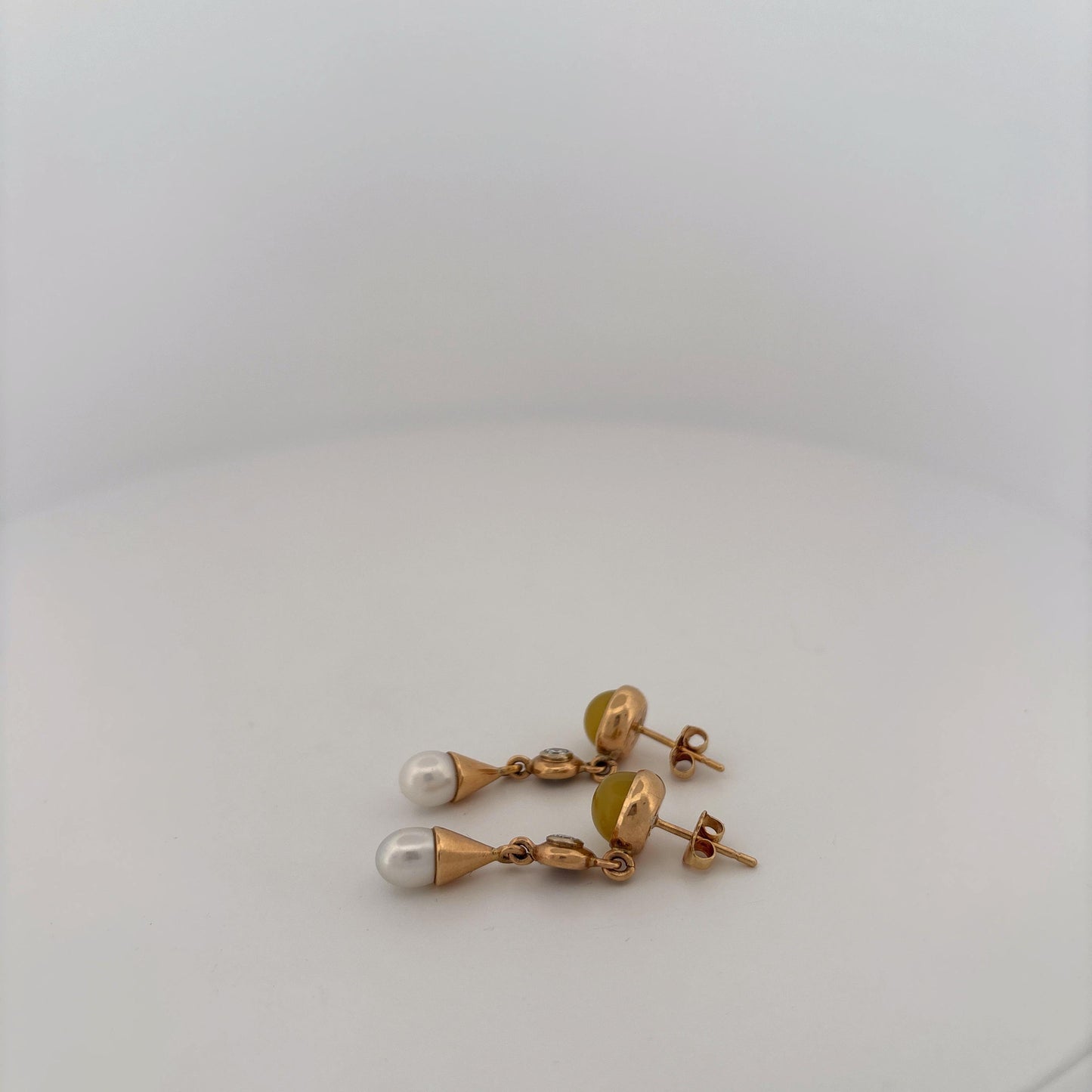 14K Yellow Gold Yellow Gemstone, Diamond, and Pearl Dangle Earrings