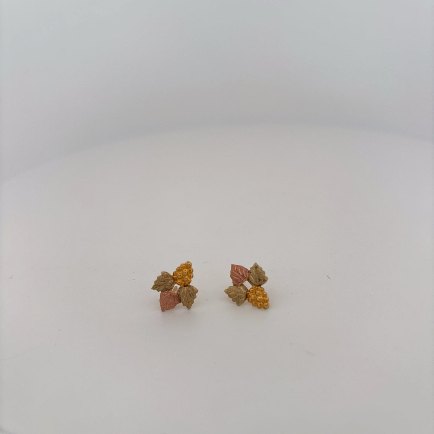 10K Tri-Color Gold Stud Grape Leaf Earrings