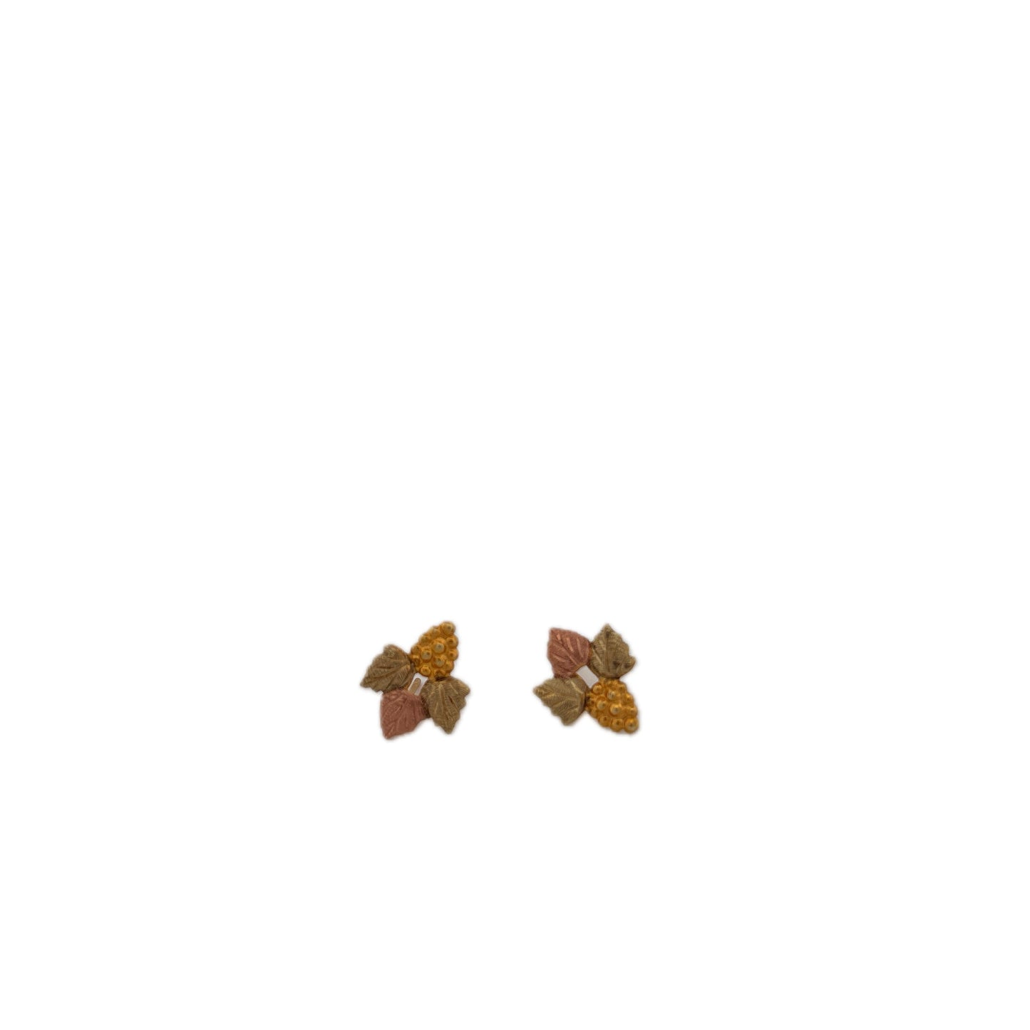 10K Tri-Color Gold Stud Grape Leaf Earrings