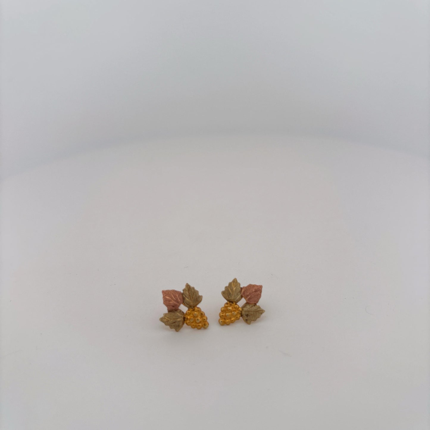 10K Tri-Color Gold Stud Grape Leaf Earrings