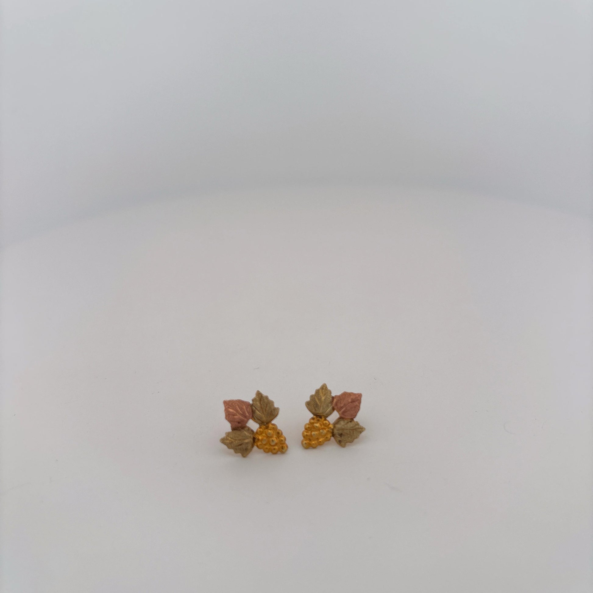 10K Tri-Color Gold Stud Grape Leaf Earrings