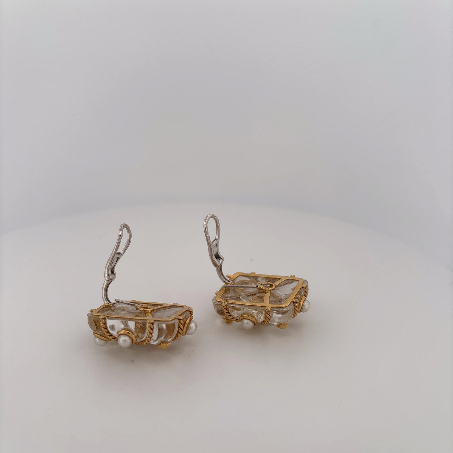 18K Large Clear Pearl Rope Earrings Clip on or Studded