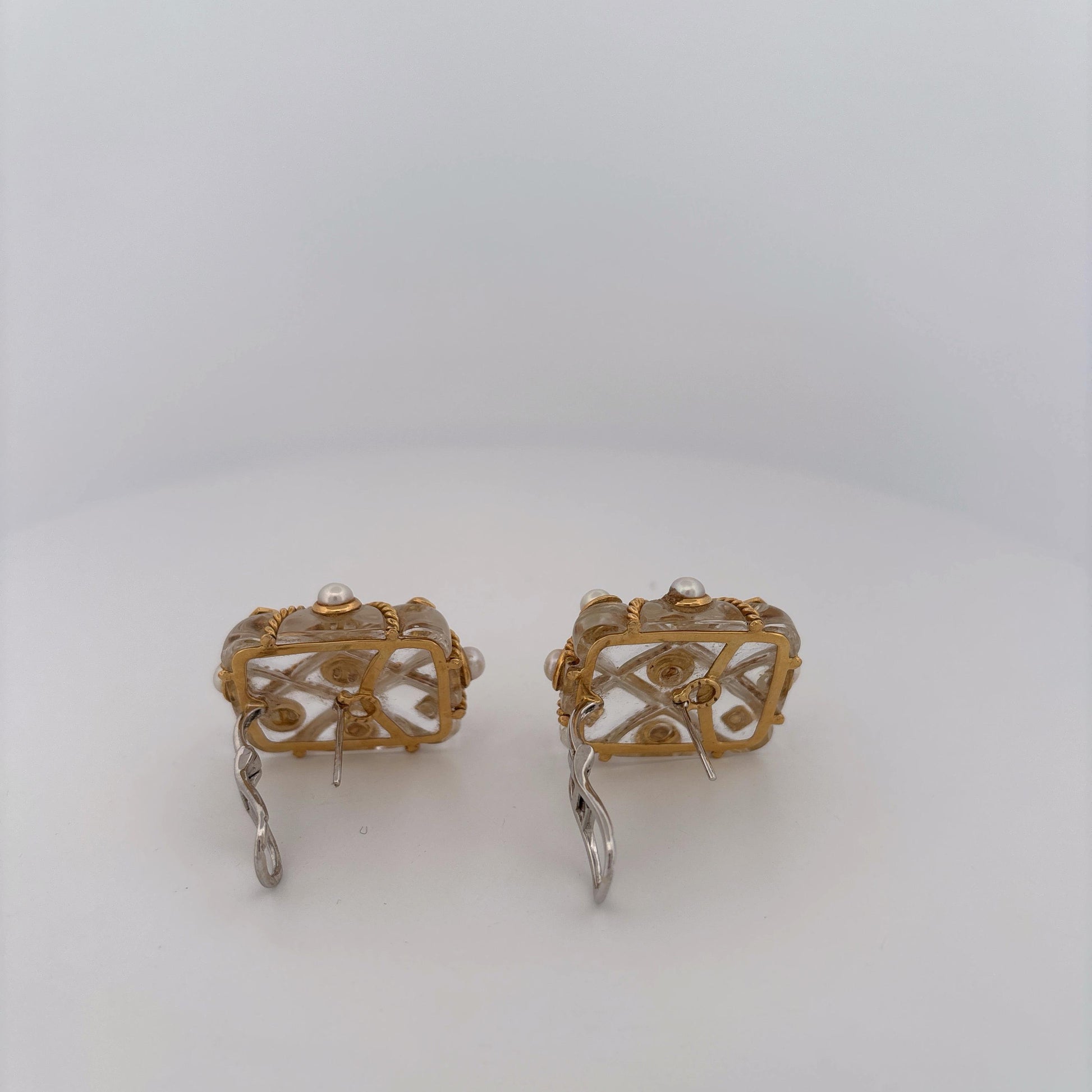 18K Large Clear Pearl Rope Earrings Clip on or Studded