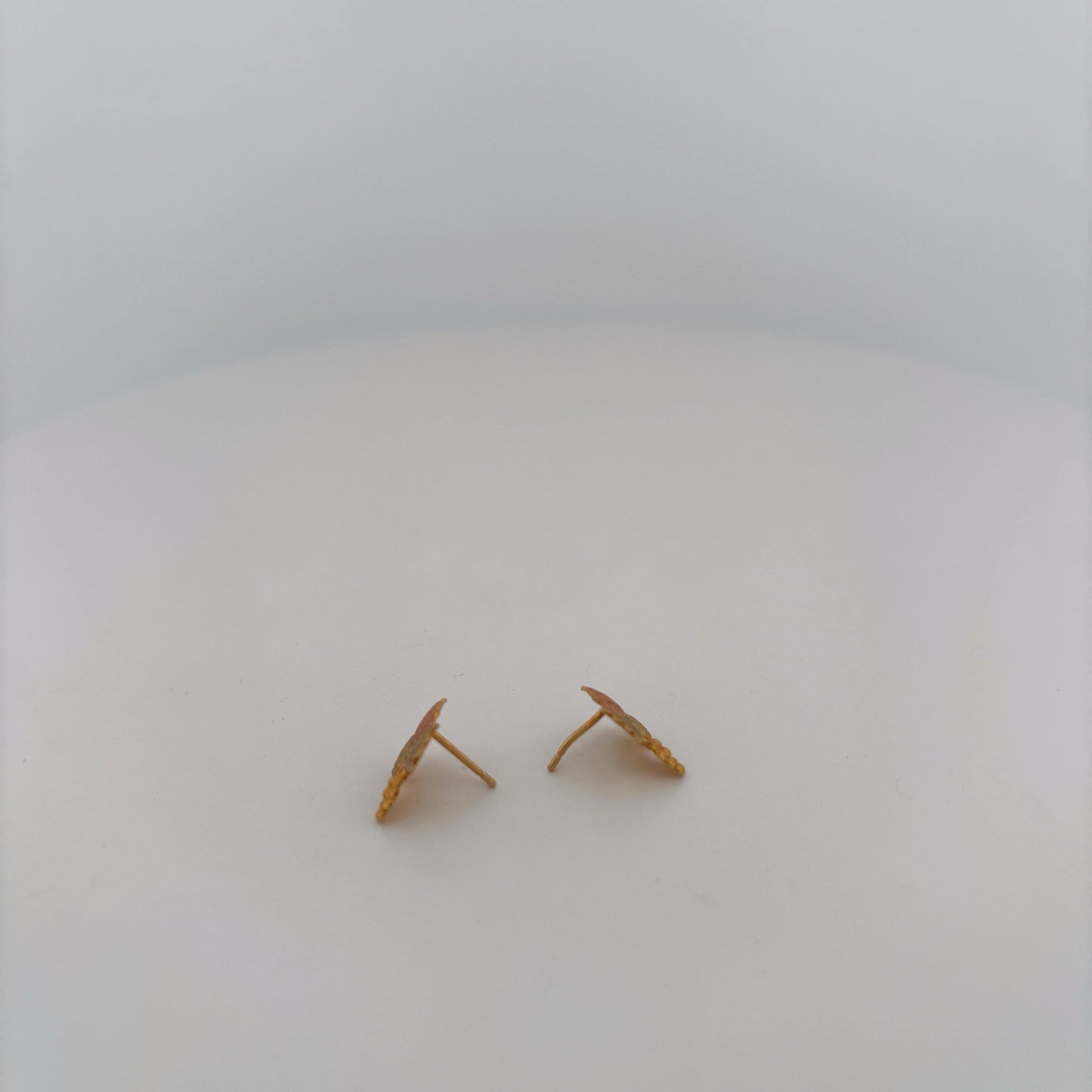 10K Tri-Color Gold Stud Grape Leaf Earrings