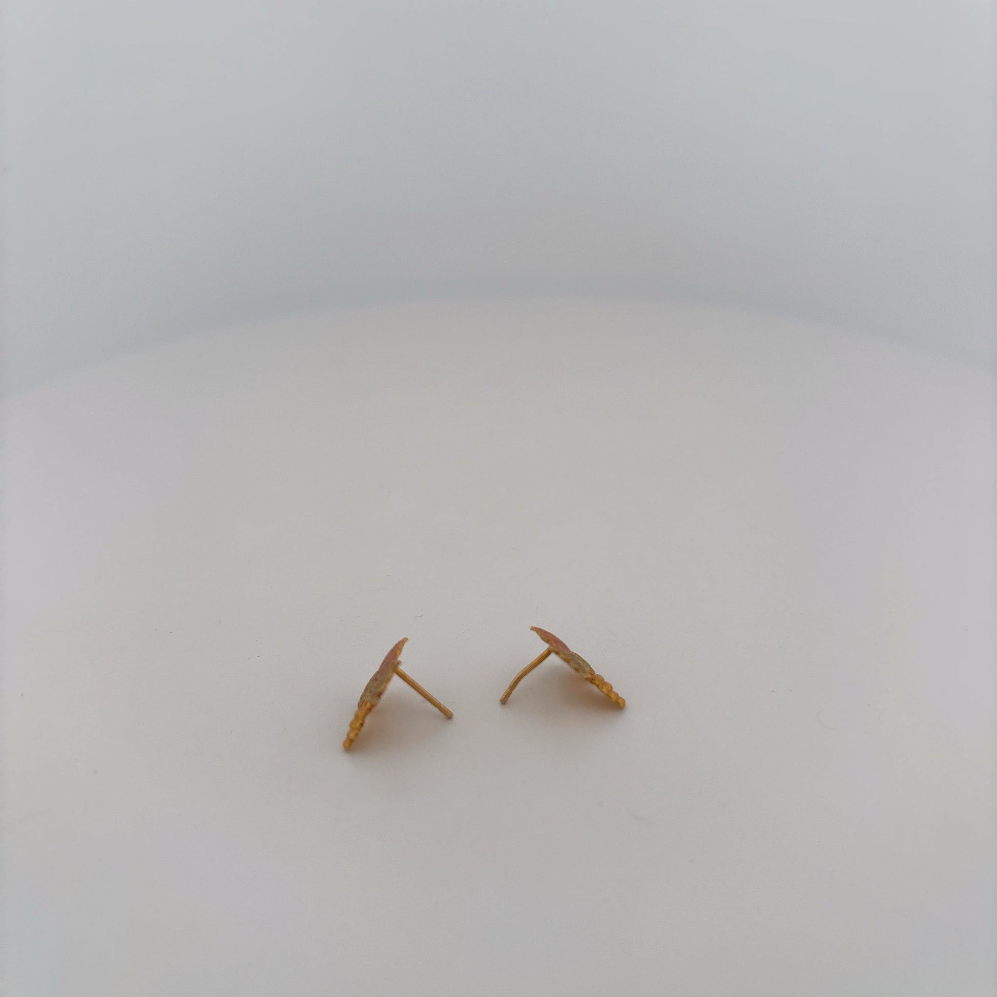 10K Tri-Color Gold Stud Grape Leaf Earrings