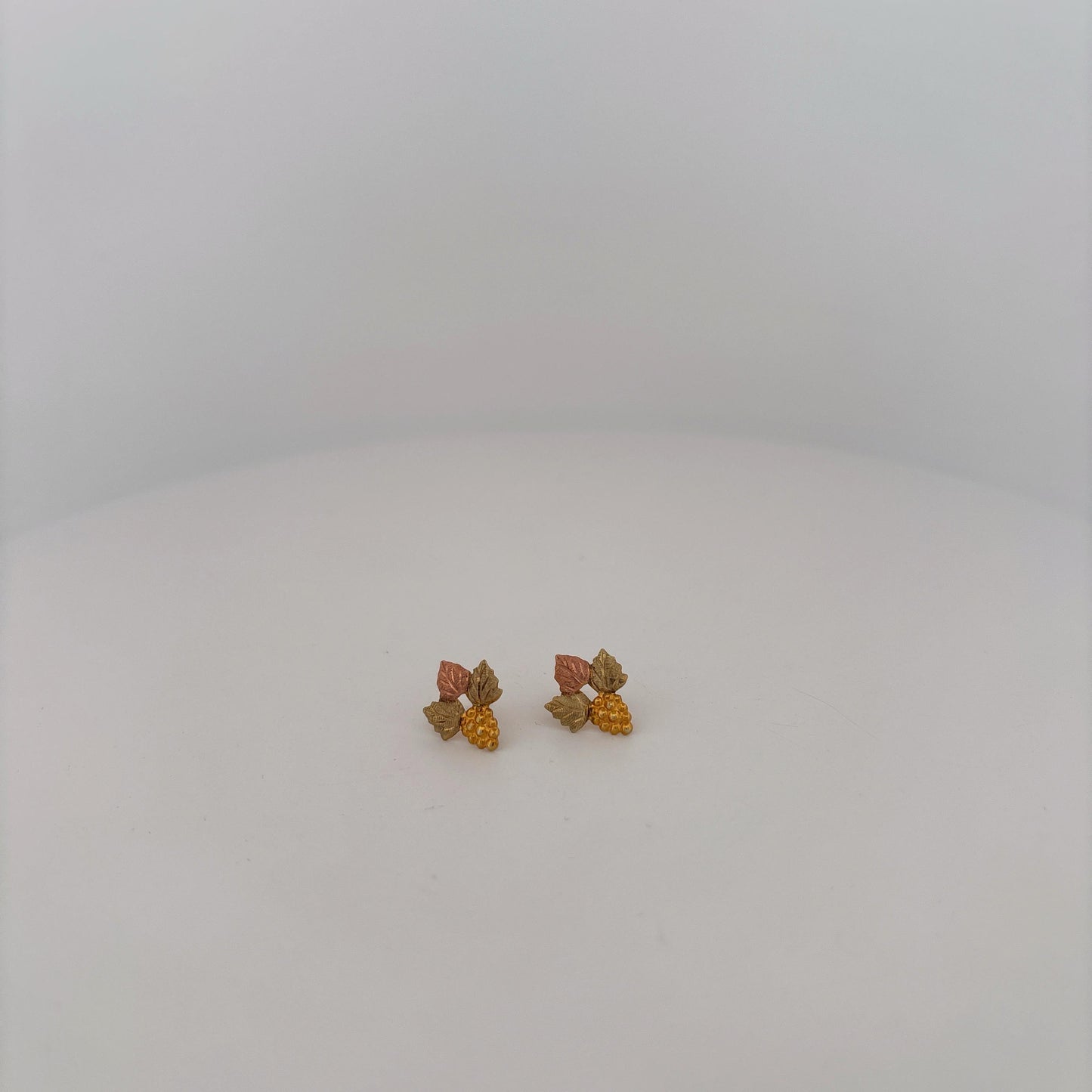 10K Tri-Color Gold Stud Grape Leaf Earrings