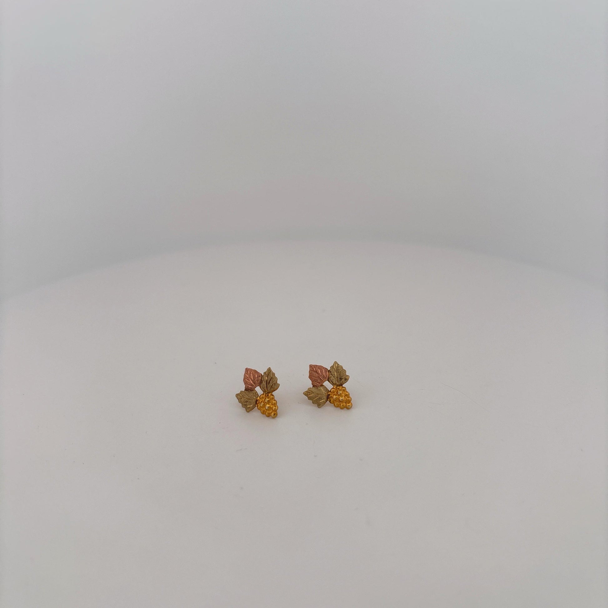 10K Tri-Color Gold Stud Grape Leaf Earrings