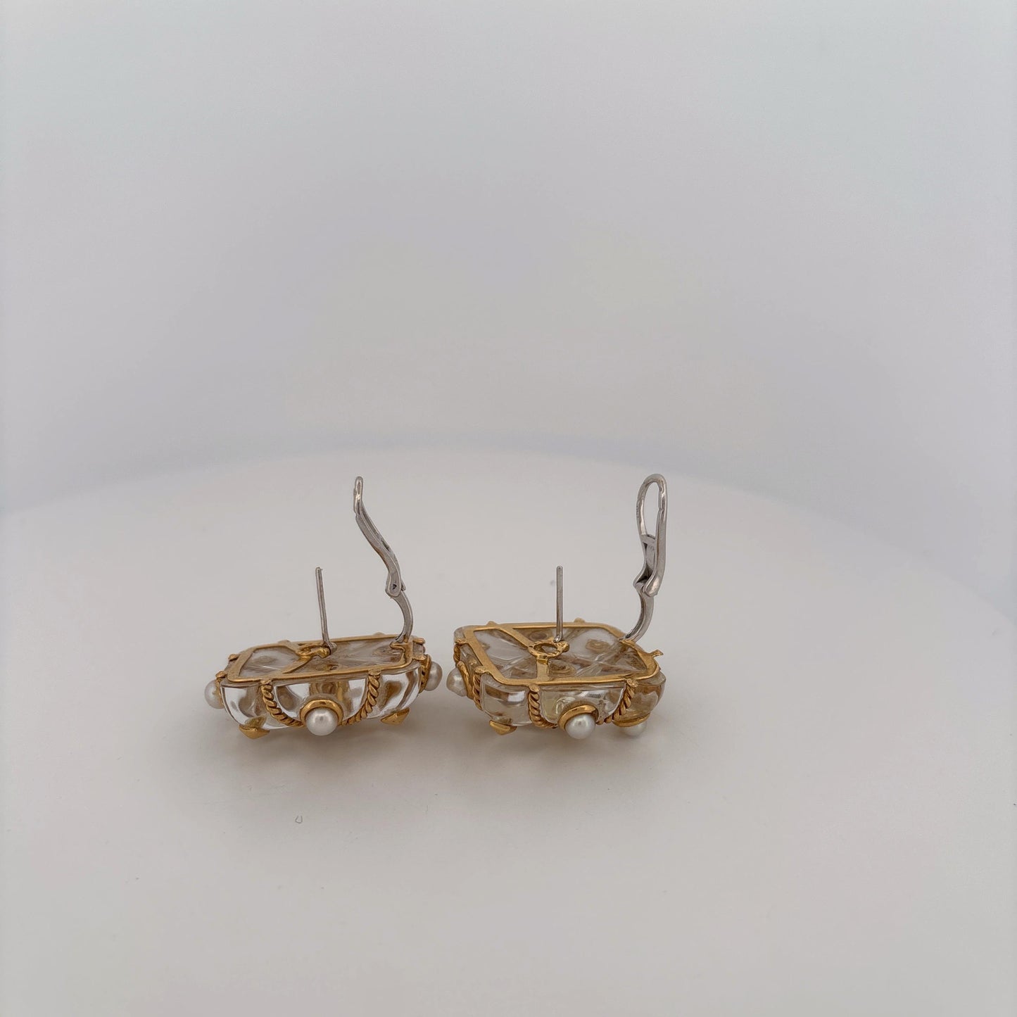 18K Large Clear Pearl Rope Earrings Clip on or Studded