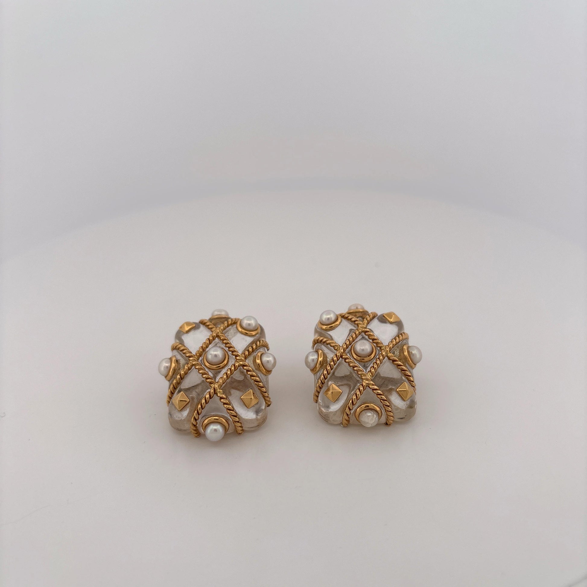 18K Large Clear Pearl Rope Earrings Clip on or Studded
