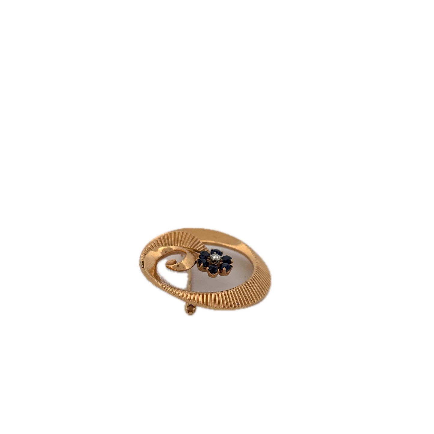 GIA 14K Yellow Gold Sapphire and Diamond Circle Floral Brooch