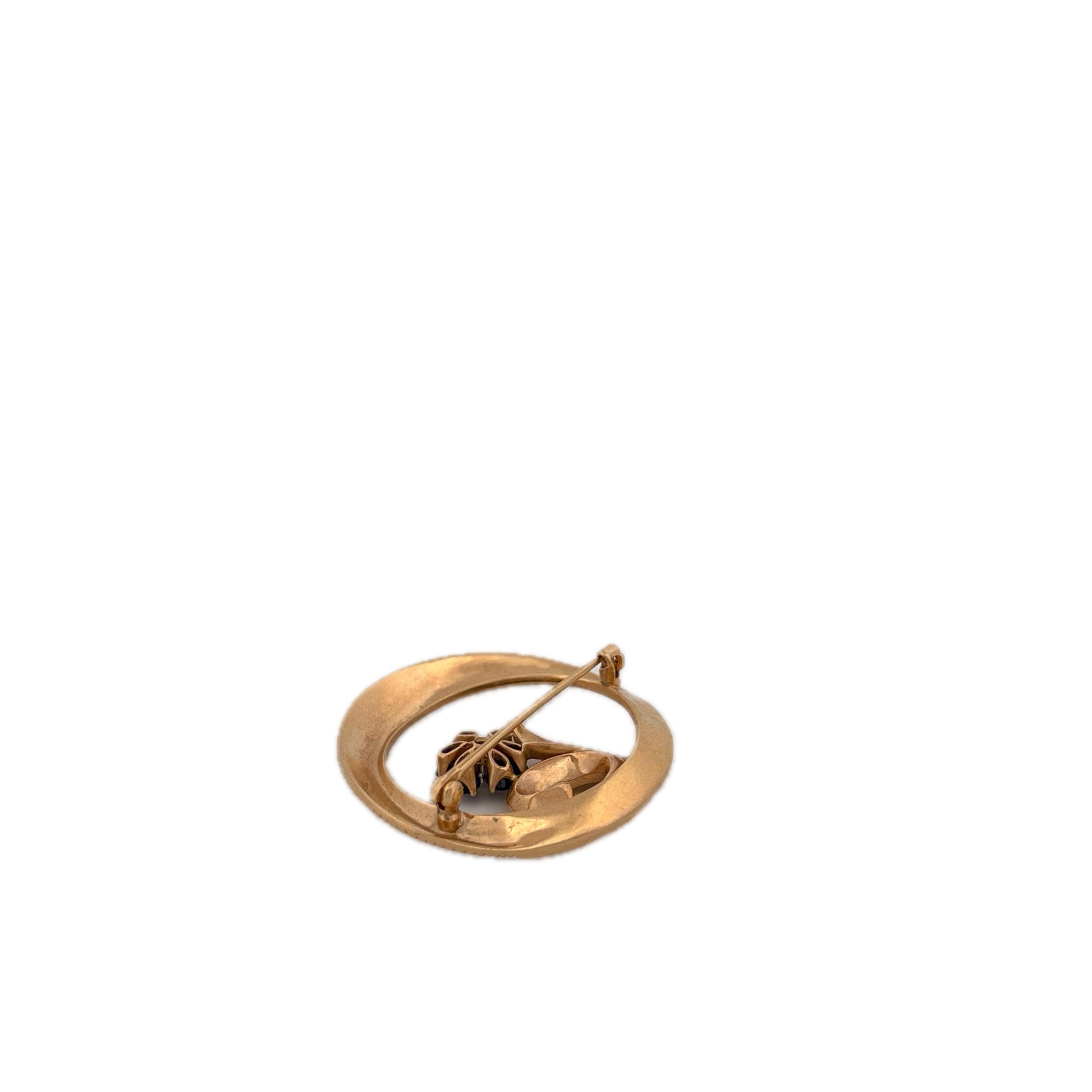 GIA 14K Yellow Gold Sapphire and Diamond Circle Floral Brooch