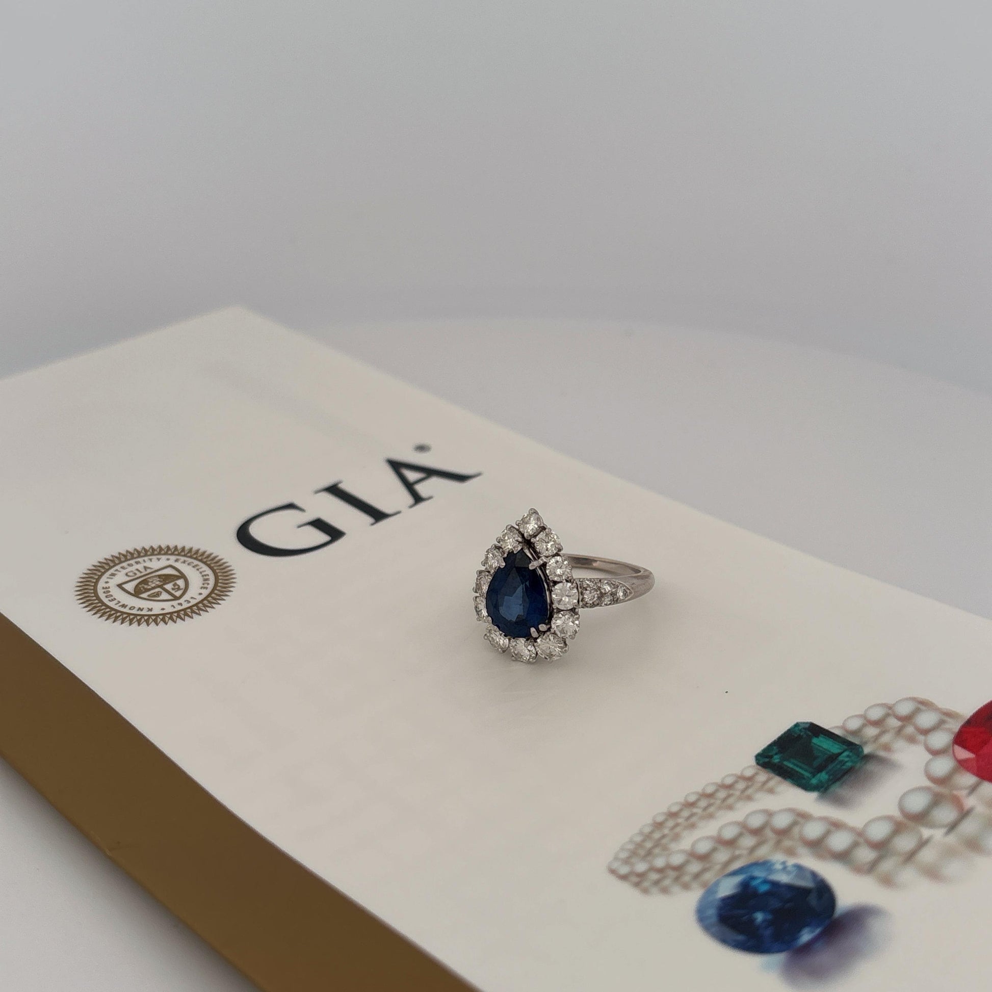 GIA 18K Graff Designer Pear Sapphire & Diamond Ring