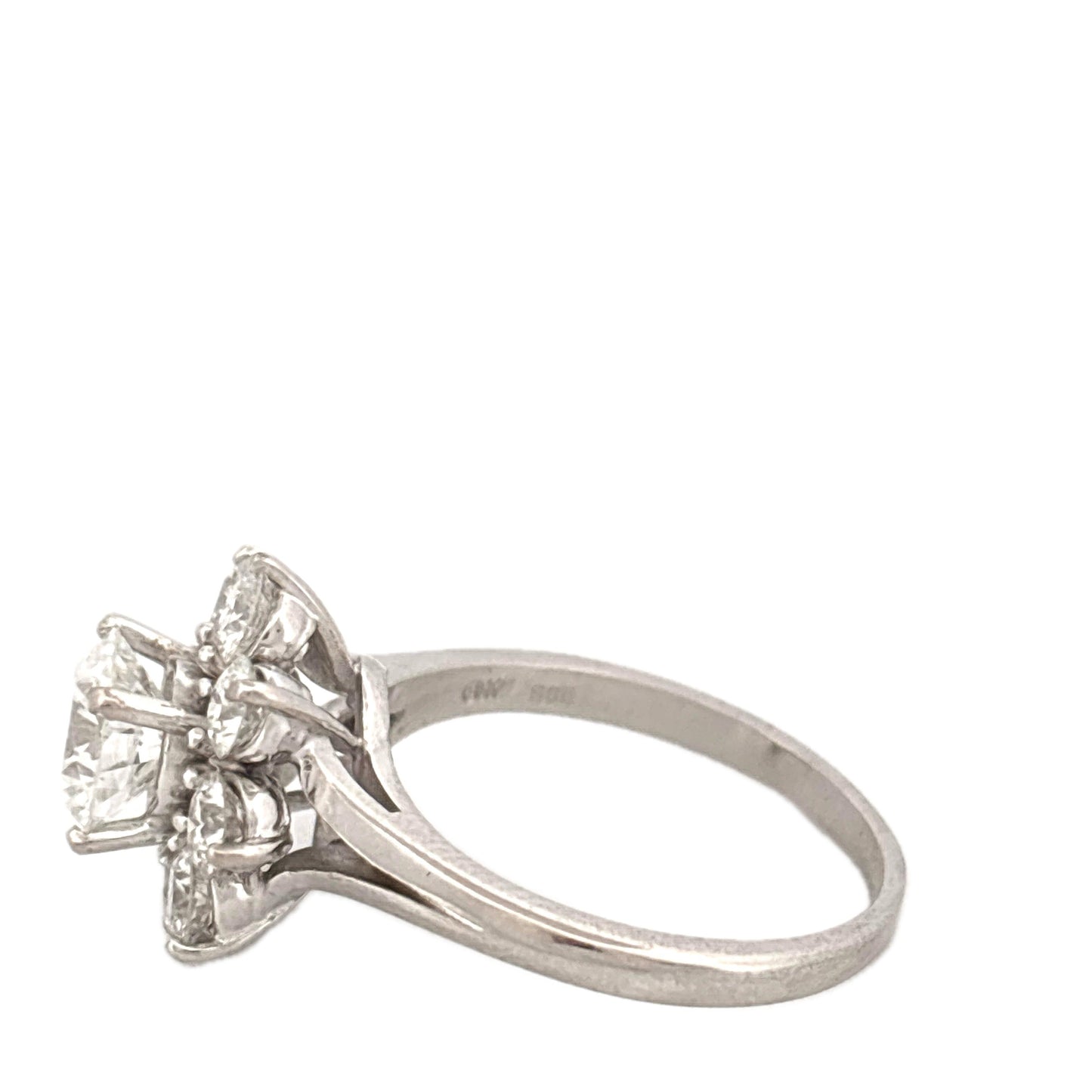 GIA 14K White Gold Flower Ring