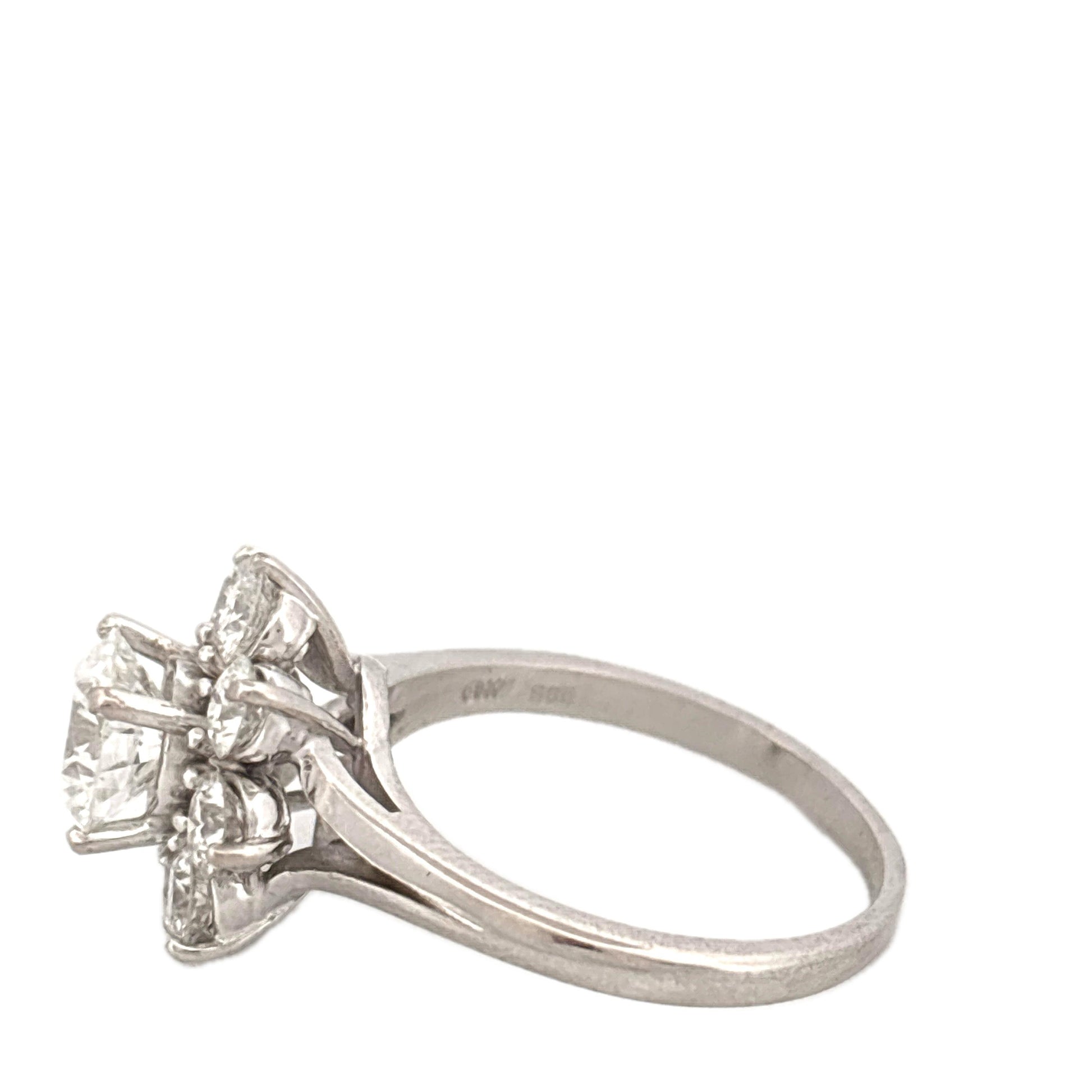 GIA 14K White Gold Flower Ring
