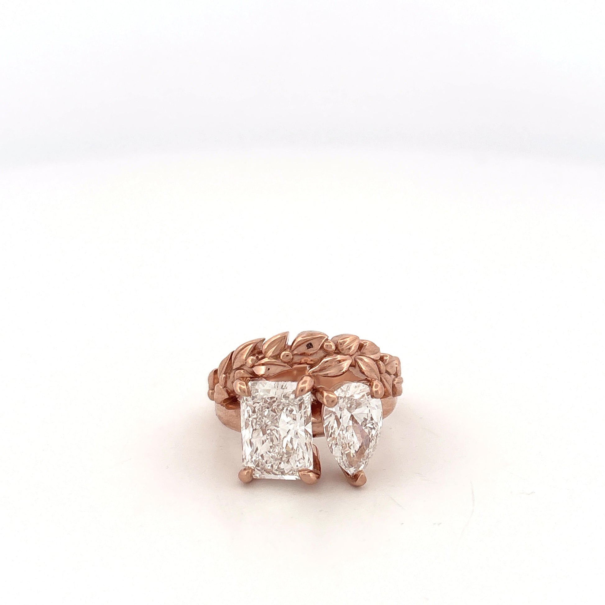 GIA 14K Rose Gold Lab Pear and Emerald