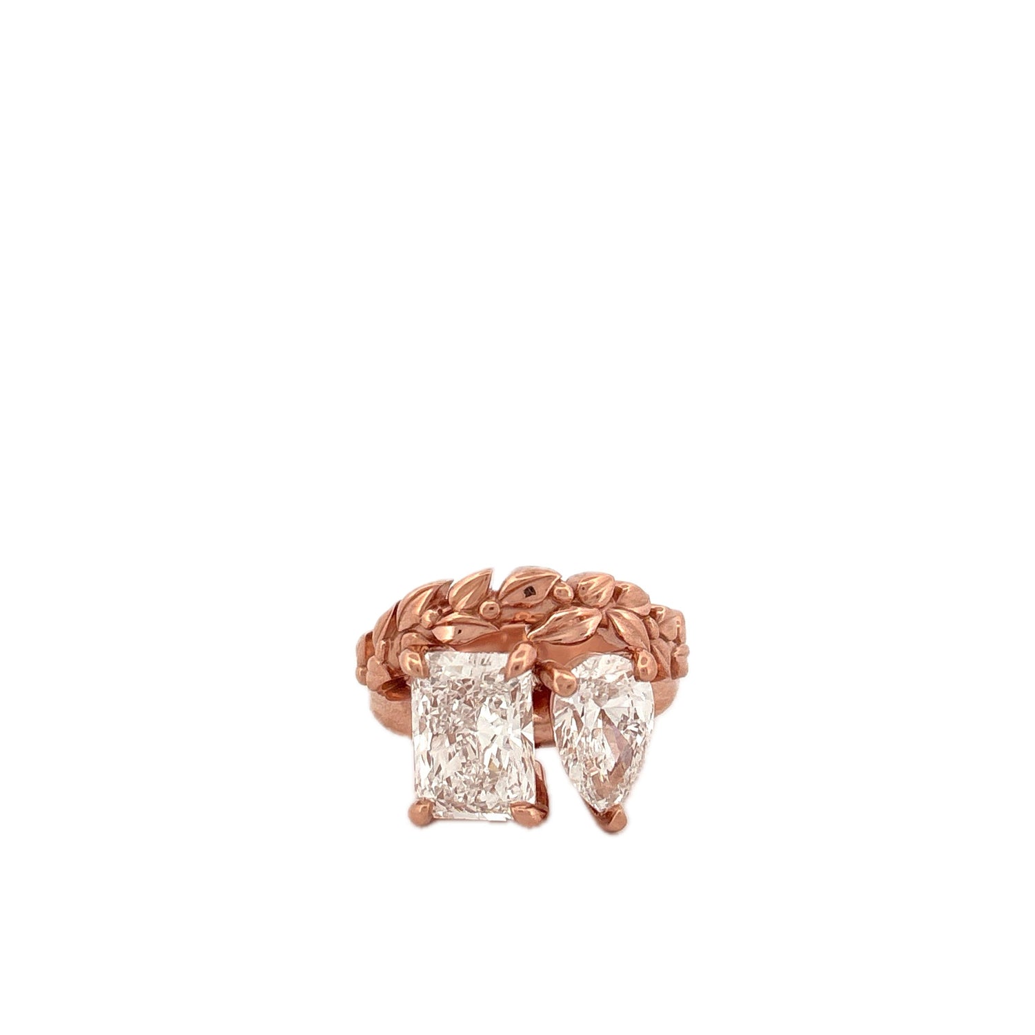 GIA 14K Rose Gold Lab Pear and Emerald