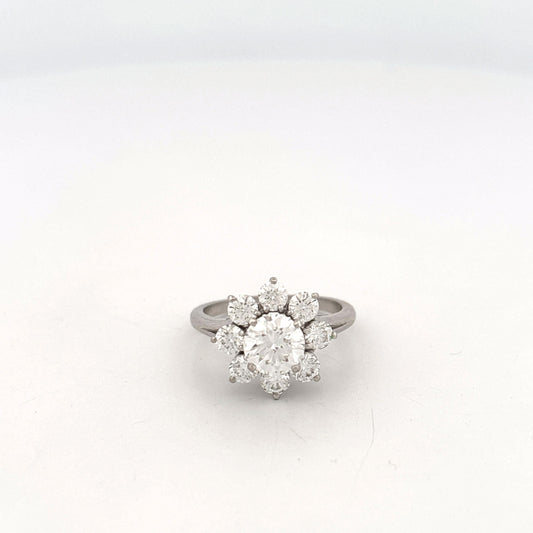 GIA 14K White Gold Flower Ring