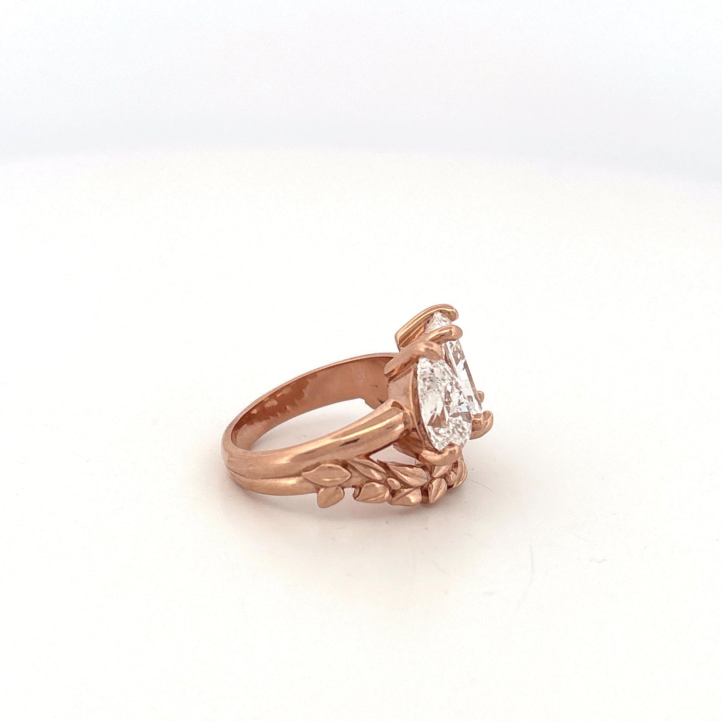 GIA 14K Rose Gold Lab Pear and Emerald