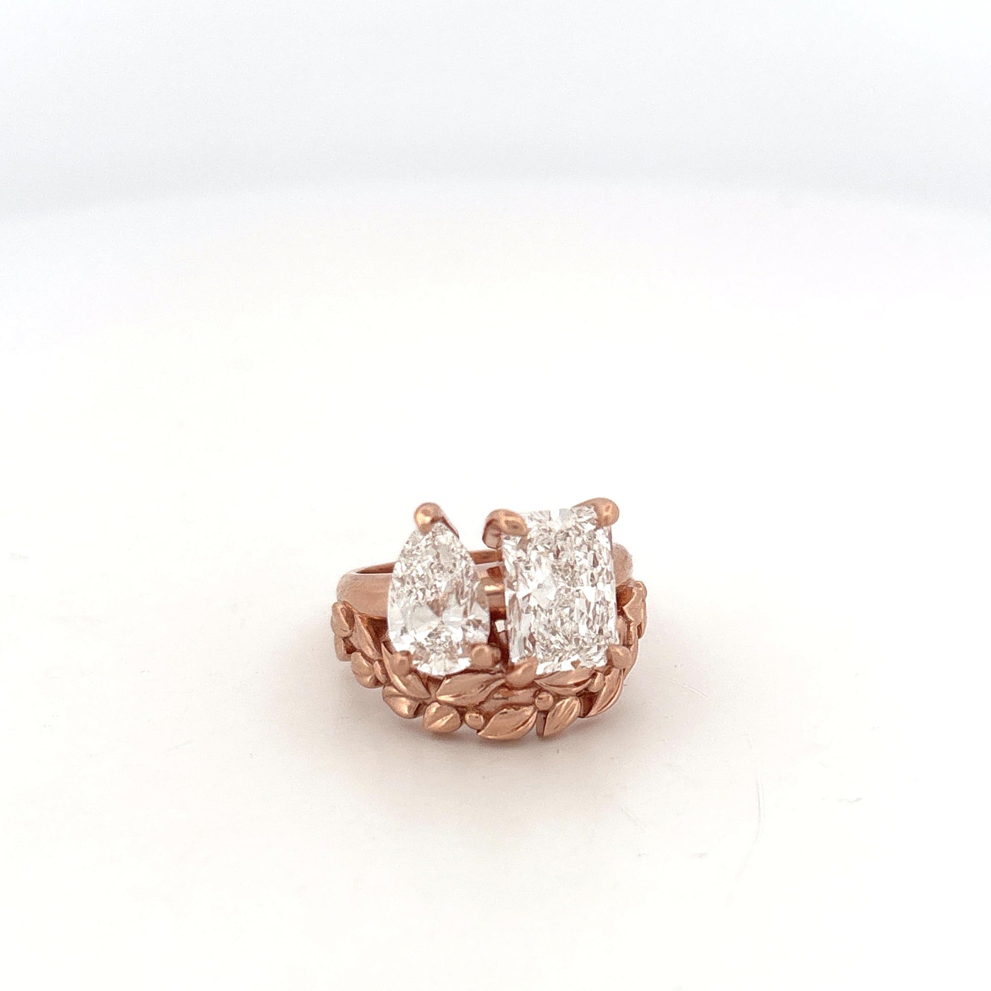 GIA 14K Rose Gold Lab Pear and Emerald