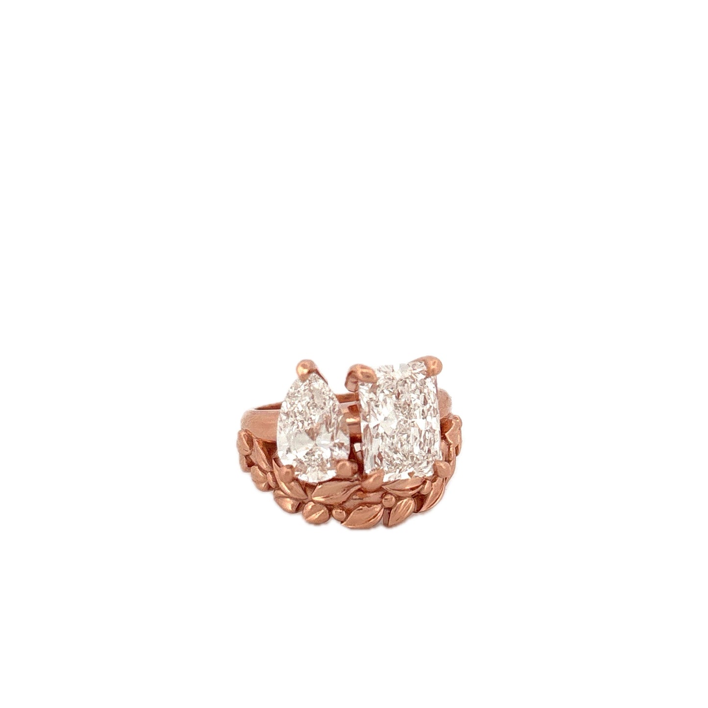 GIA 14K Rose Gold Lab Pear and Emerald