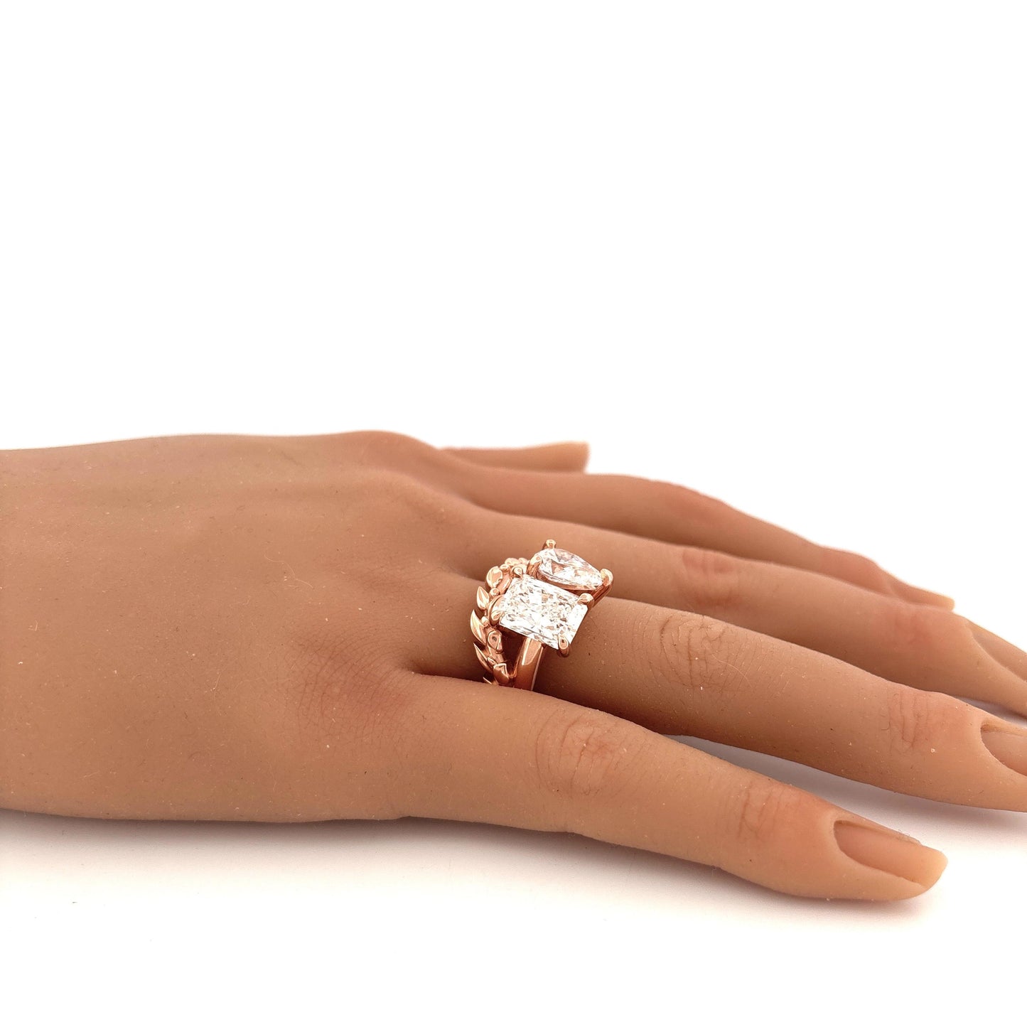 GIA 14K Rose Gold Lab Pear and Emerald