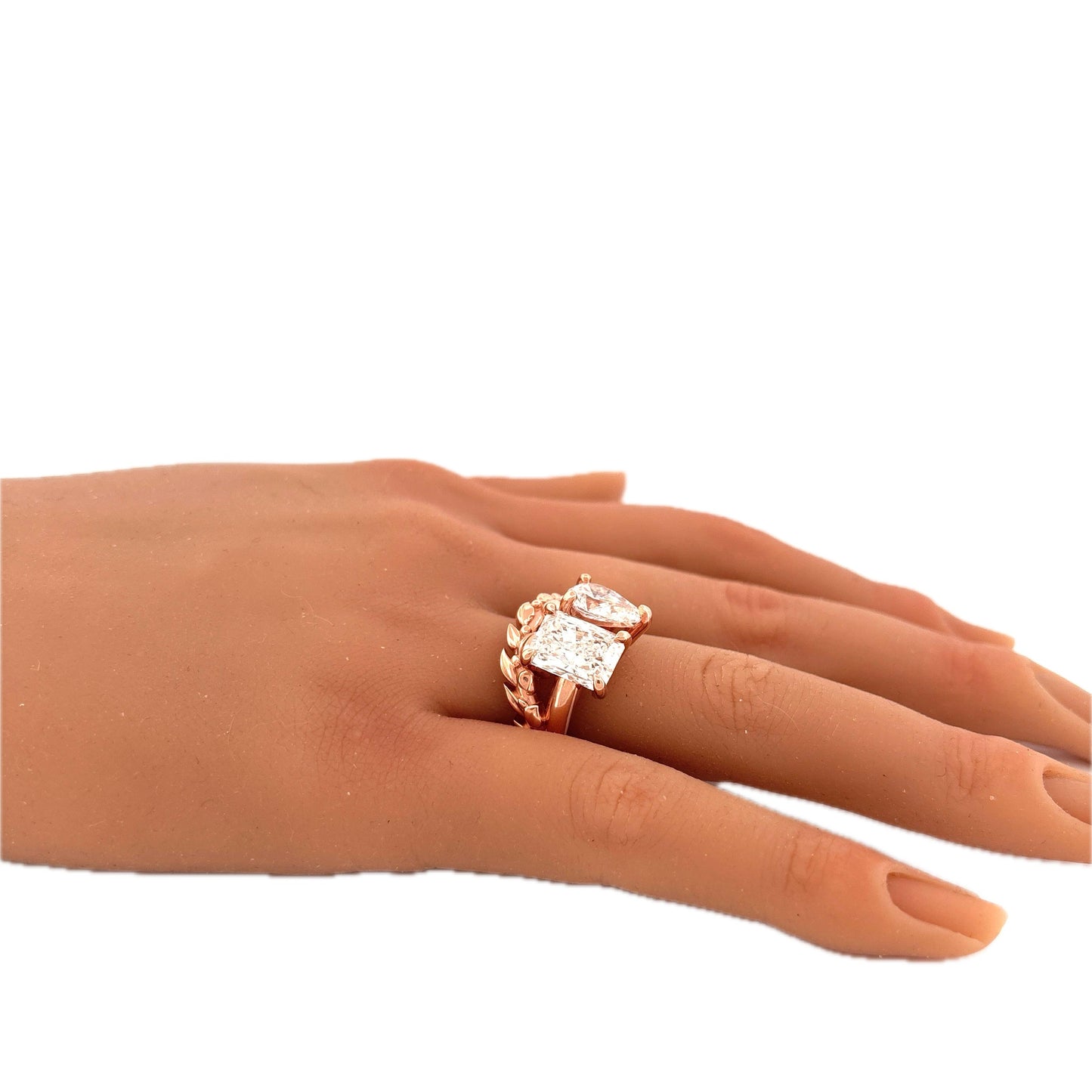 GIA 14K Rose Gold Lab Pear and Emerald