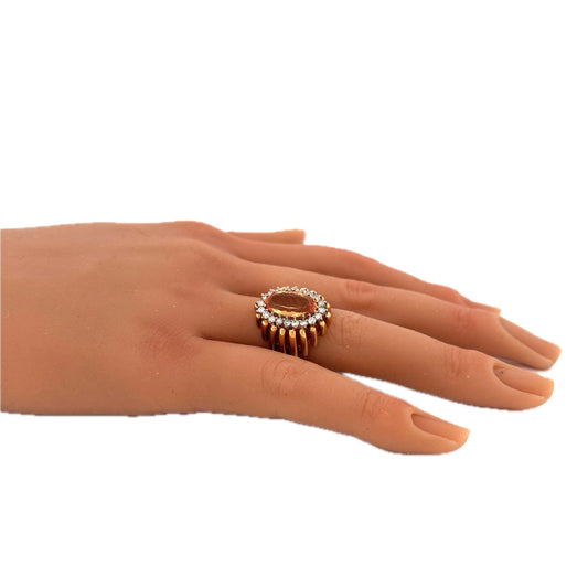 GIA 18K Yellow Gold & Platinum Imperial Topaz and Diamond Ring