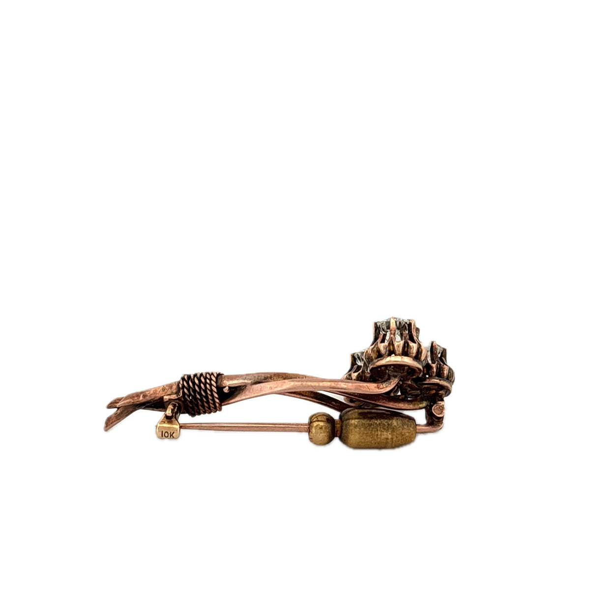 10K Yellow Gold 1.80CT 3 Diamond Flower Brooch