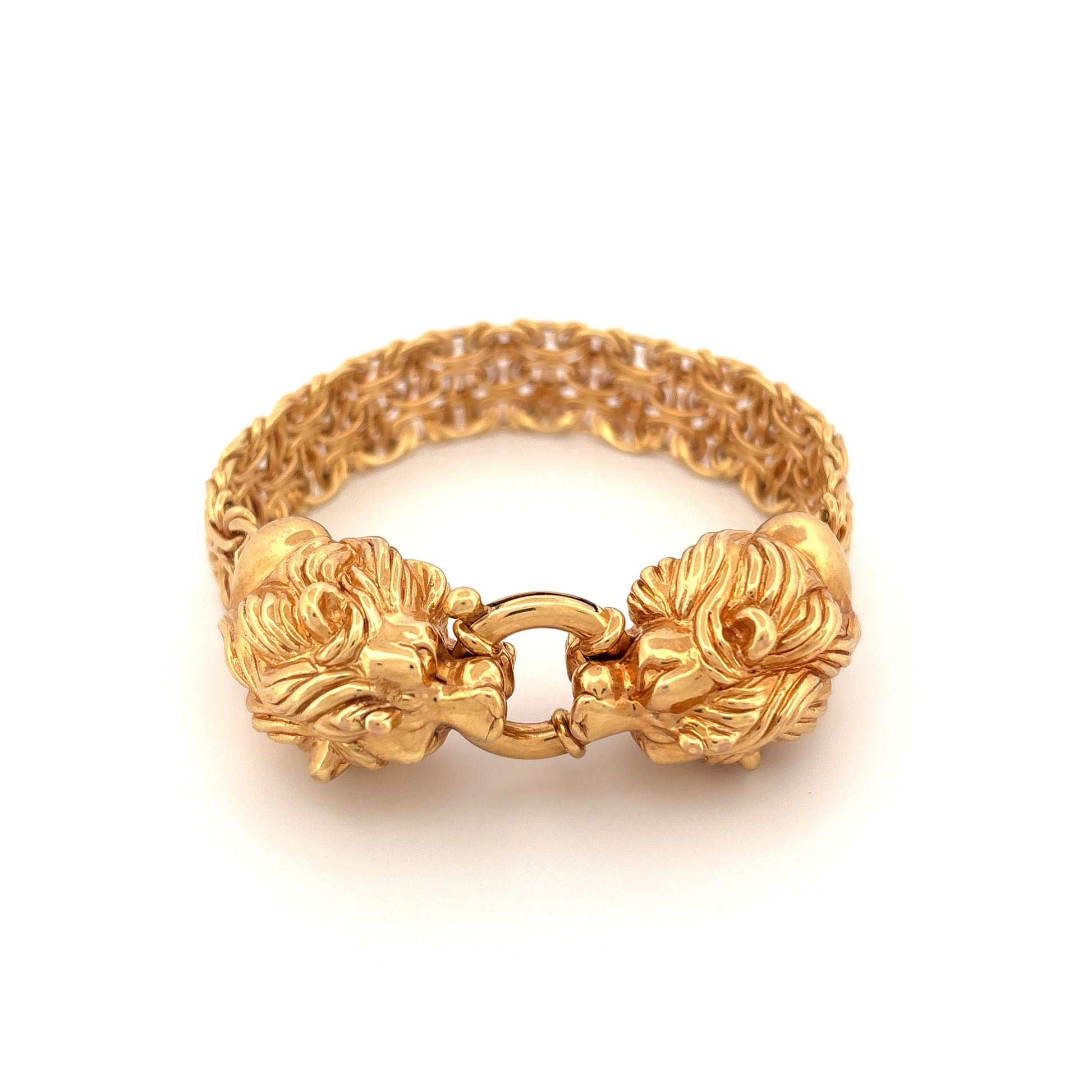 14k Dueling Lions Yellow Gold Bracelet