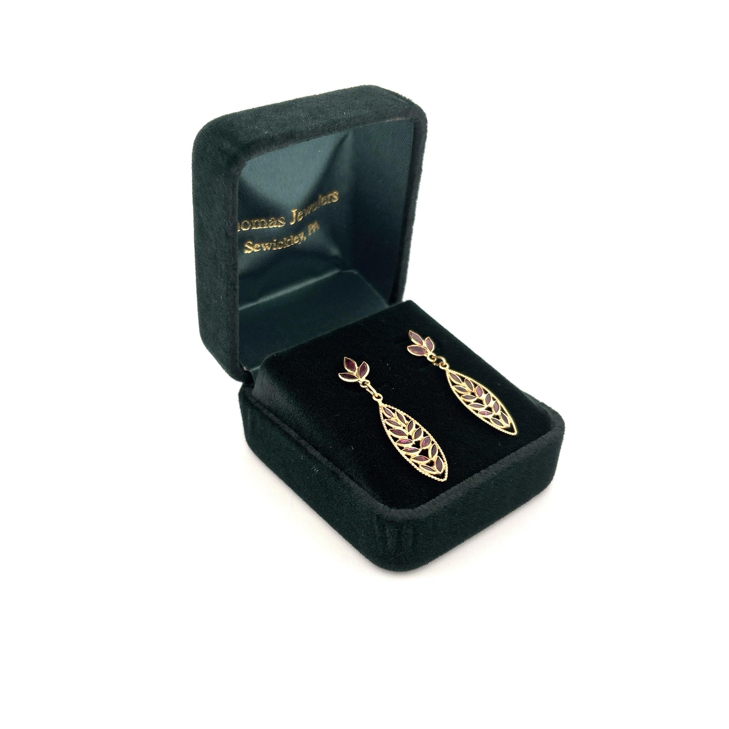 18K YG Ruby Dangle Leaf Earrings