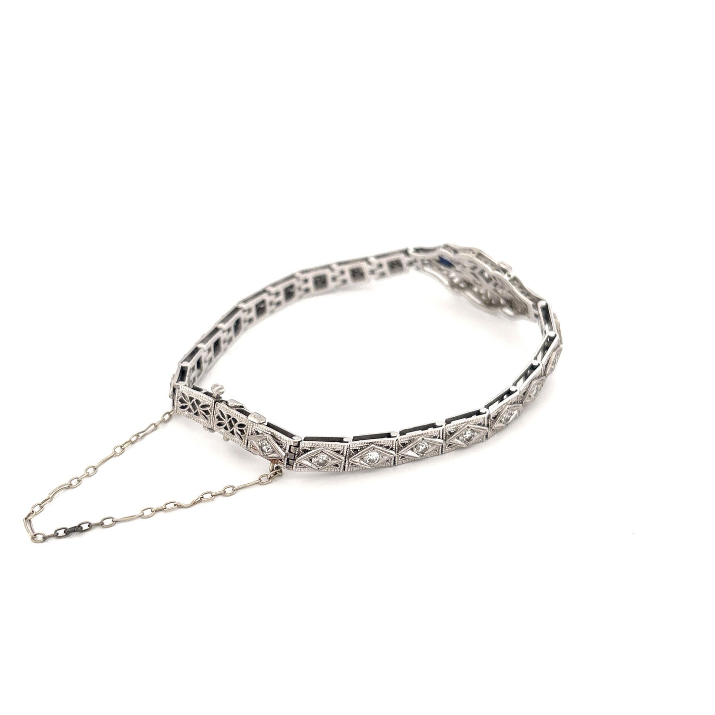 1920s-40s 18K White Gold and Plat. Top Diamond .70 and Sapphire .20 Bracelet