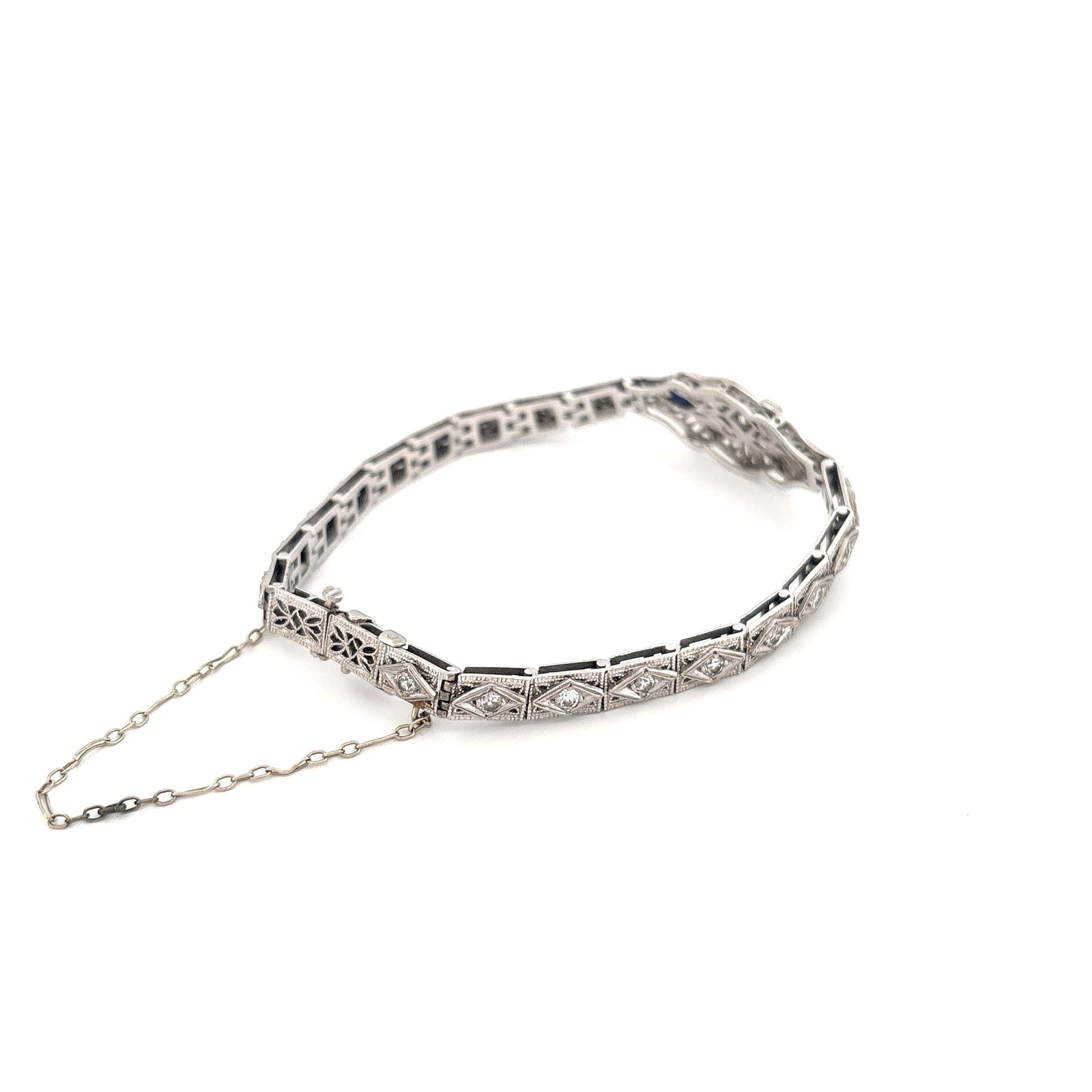 1920s-40s 18K White Gold and Plat. Top Diamond .70 and Sapphire .20 Bracelet