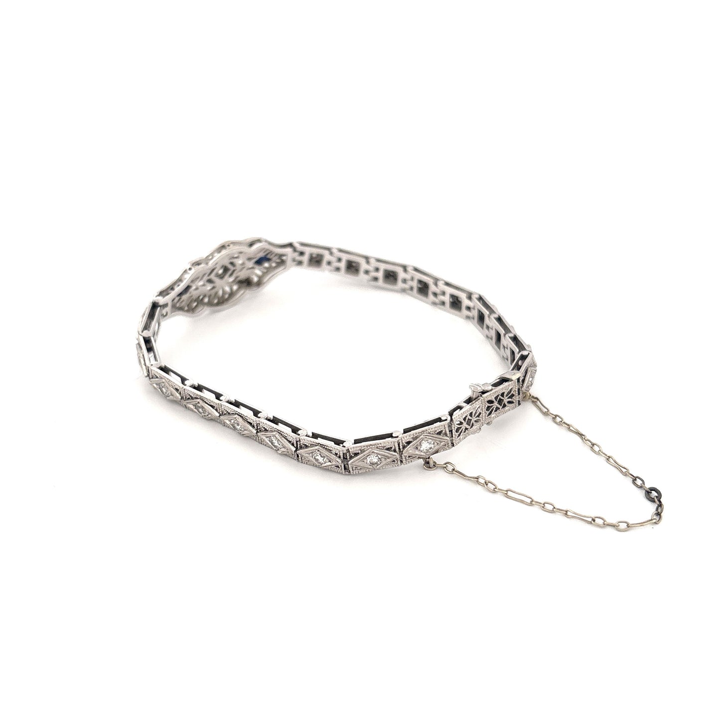 1920s-40s 18K White Gold and Plat. Top Diamond .70 and Sapphire .20 Bracelet