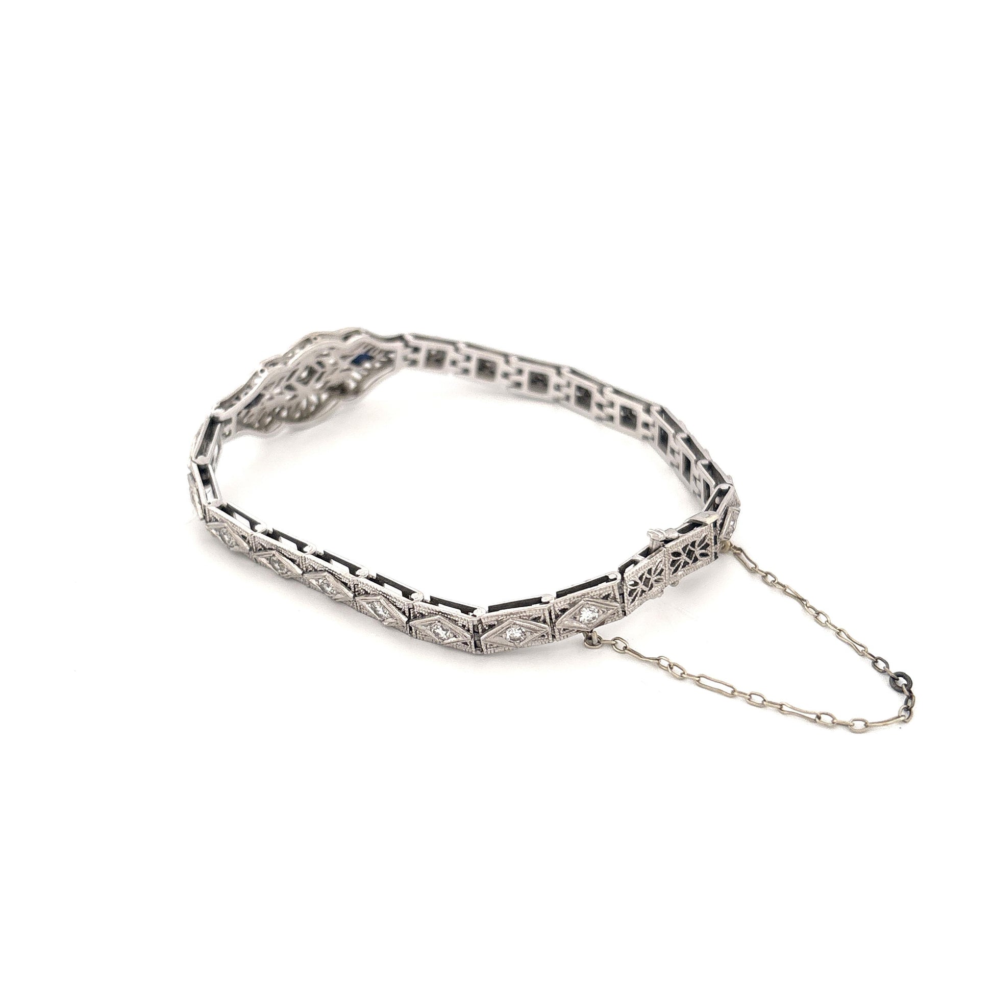 1920s-40s 18K White Gold and Plat. Top Diamond .70 and Sapphire .20 Bracelet