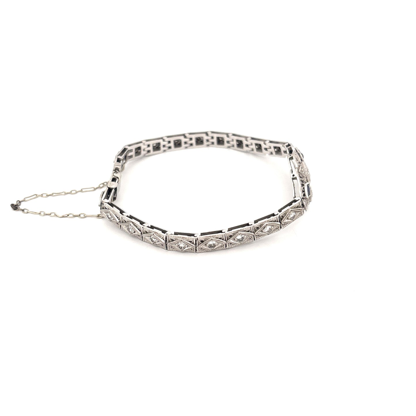 1920s-40s 18K White Gold and Plat. Top Diamond .70 and Sapphire .20 Bracelet
