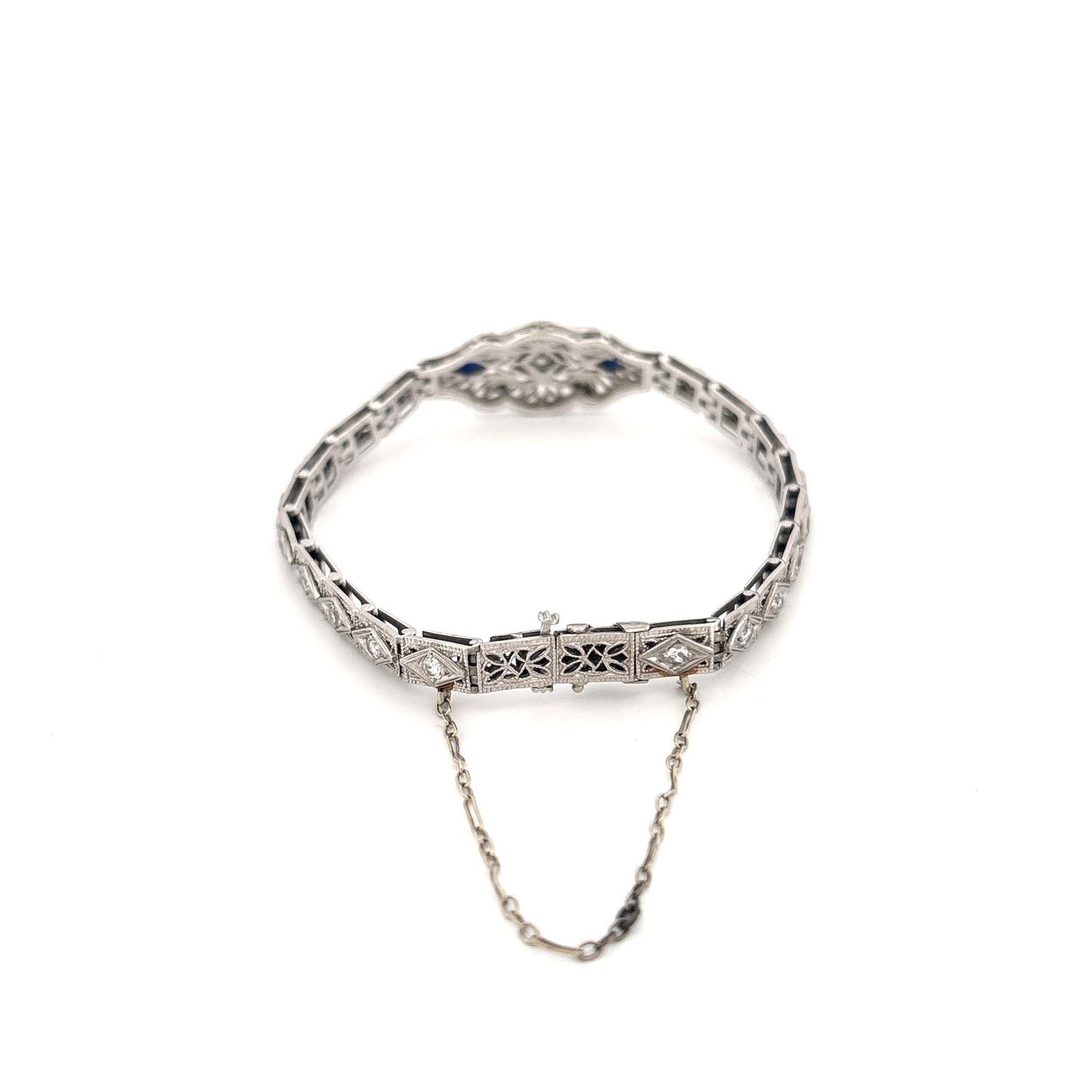 1920s-40s 18K White Gold and Plat. Top Diamond .70 and Sapphire .20 Bracelet