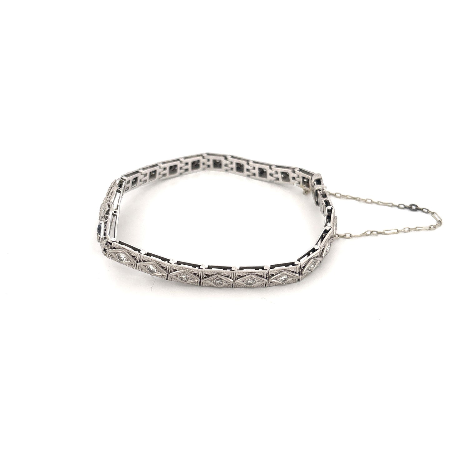 1920s-40s 18K White Gold and Plat. Top Diamond .70 and Sapphire .20 Bracelet
