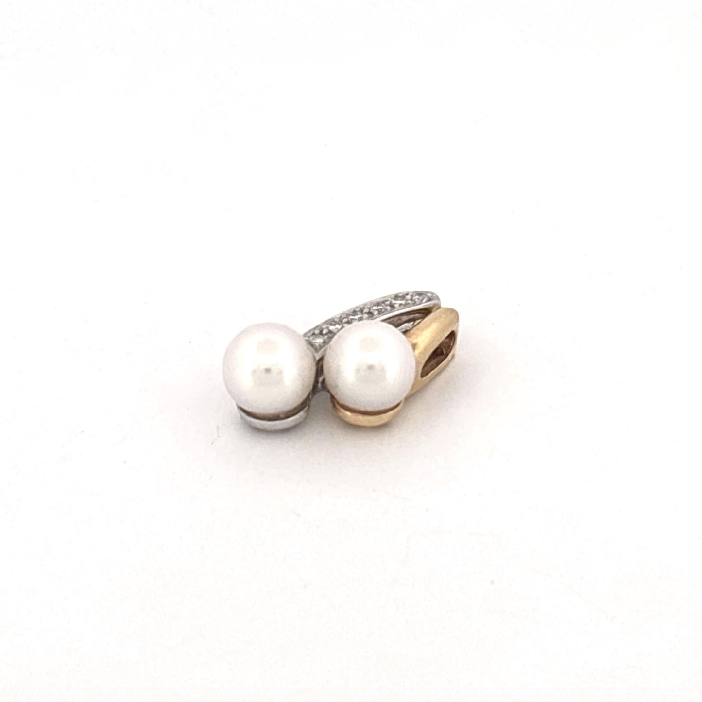 14K Two Tone 0.10 Diamond and 6mm Pearl Pendant
