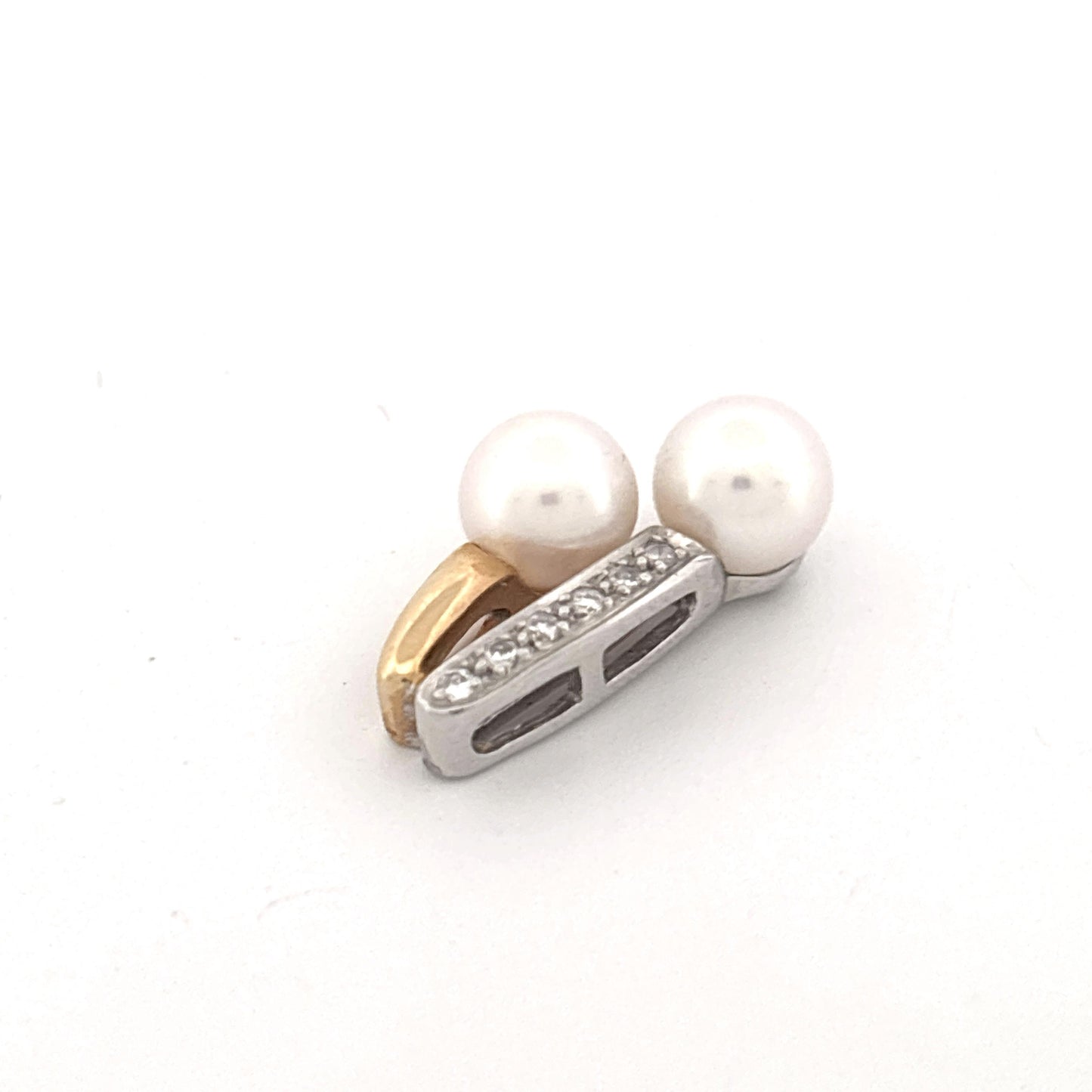 14K Two Tone 0.10 Diamond and 6mm Pearl Pendant