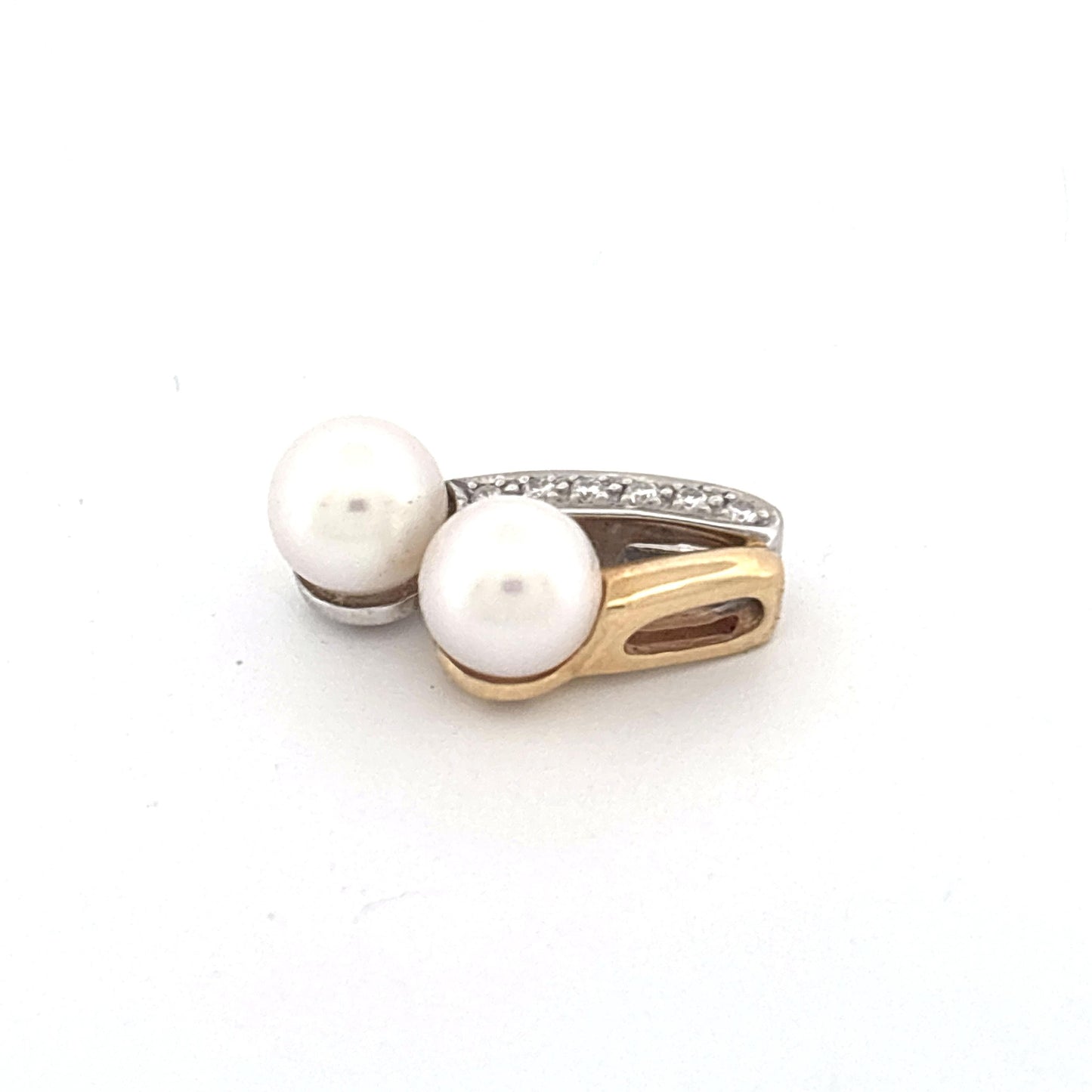 14K Two Tone 0.10 Diamond and 6mm Pearl Pendant