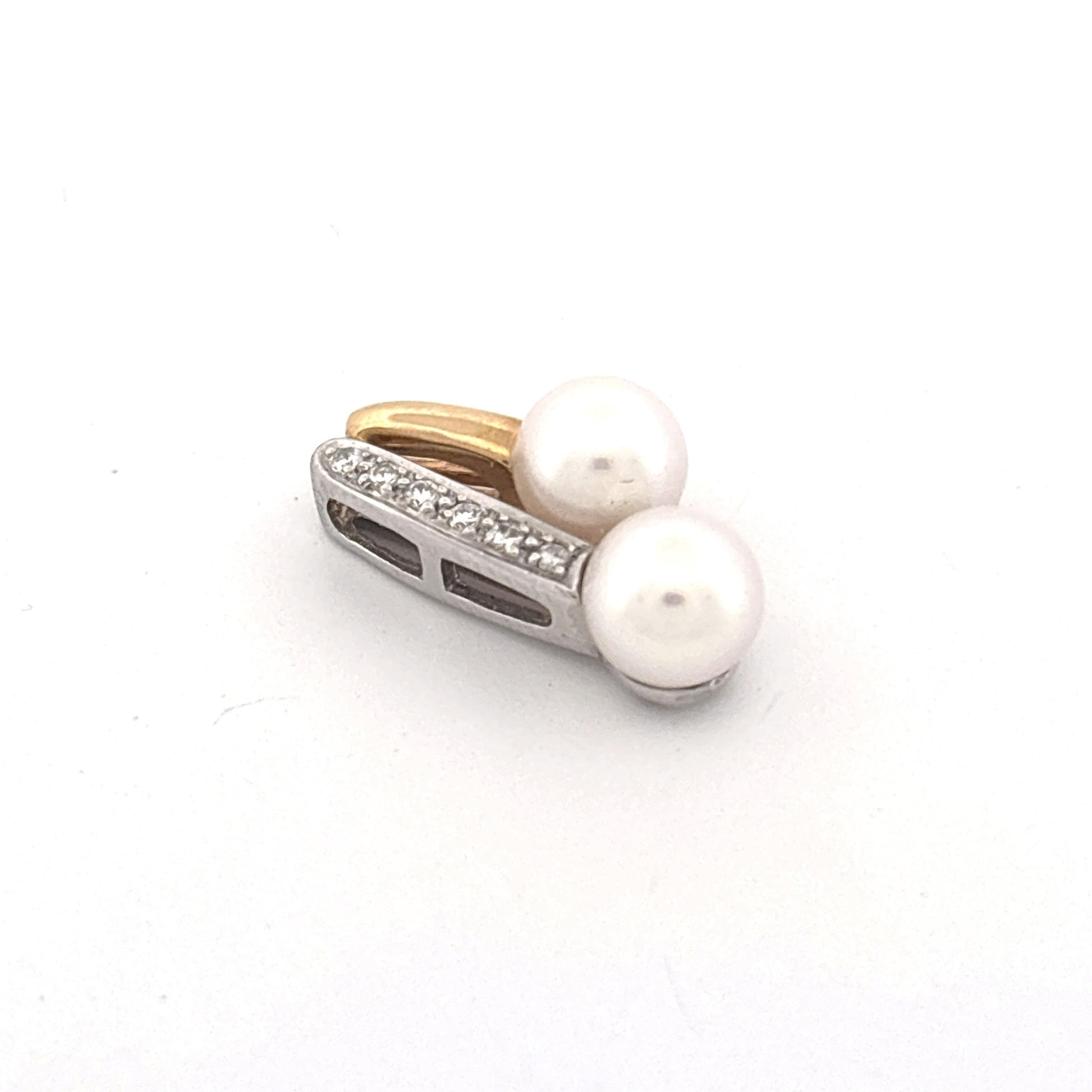 14K Two Tone 0.10 Diamond and 6mm Pearl Pendant