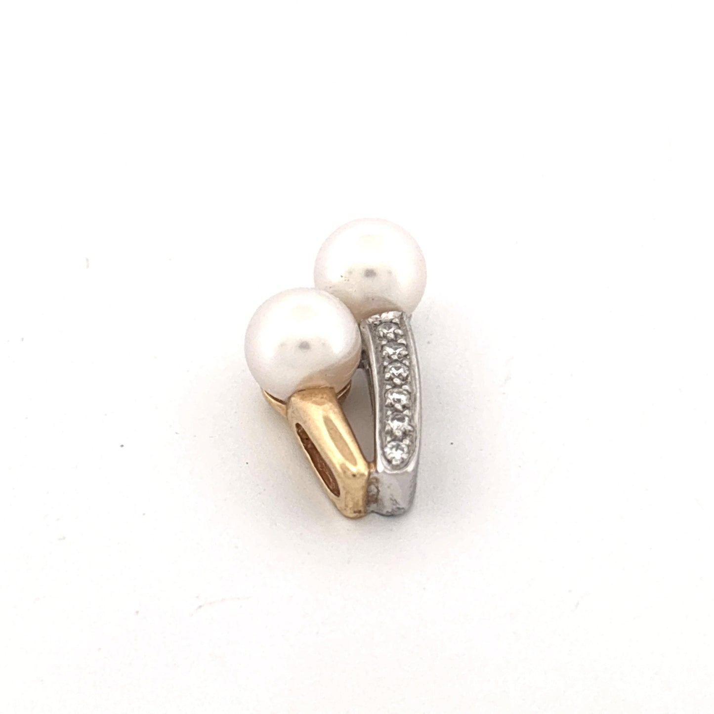 14K Two Tone 0.10 Diamond and 6mm Pearl Pendant