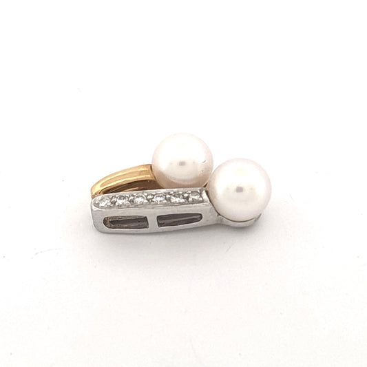14K Two Tone 0.10 Diamond and 6mm Pearl Pendant