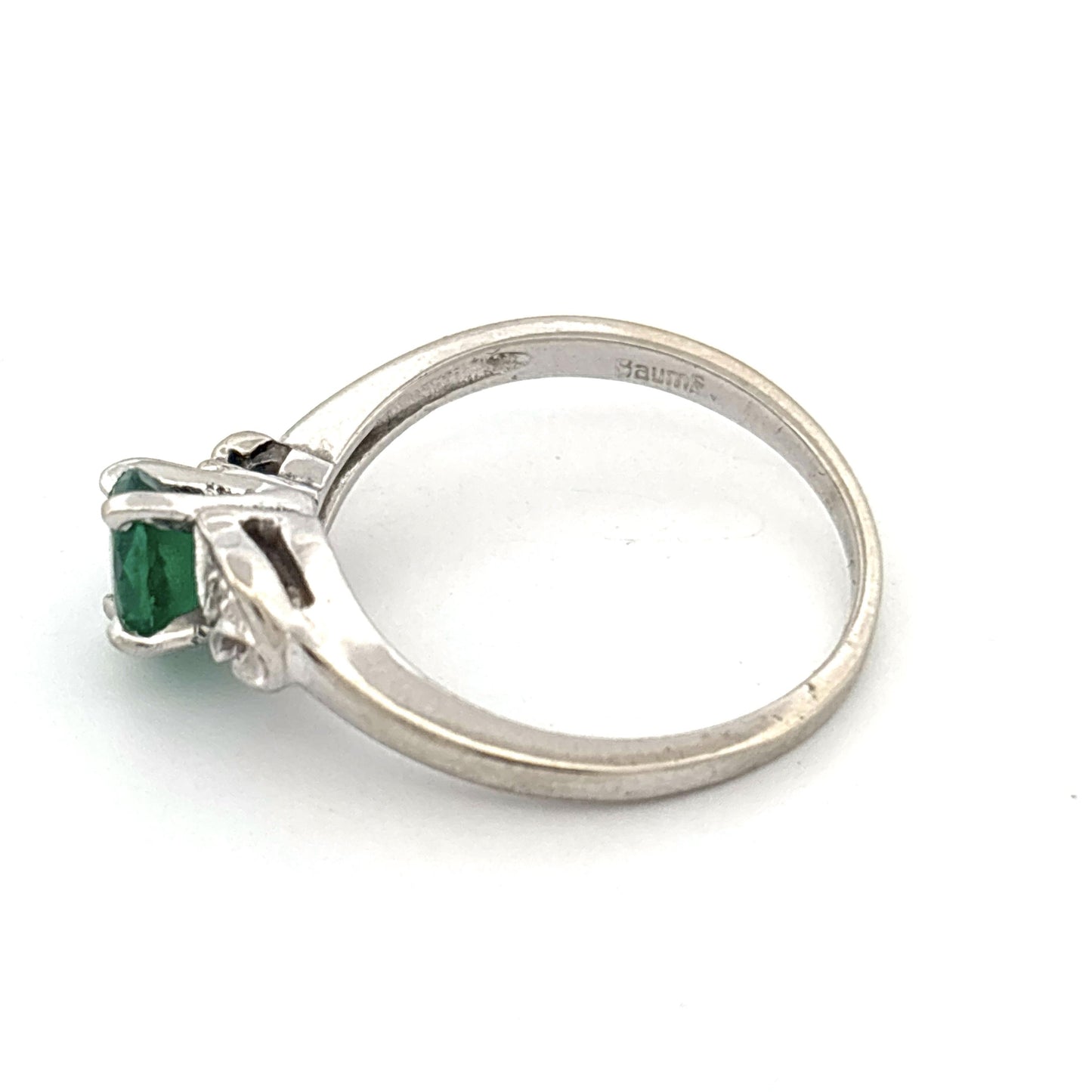 14k White Gold Round Emerald and Diamond Ring