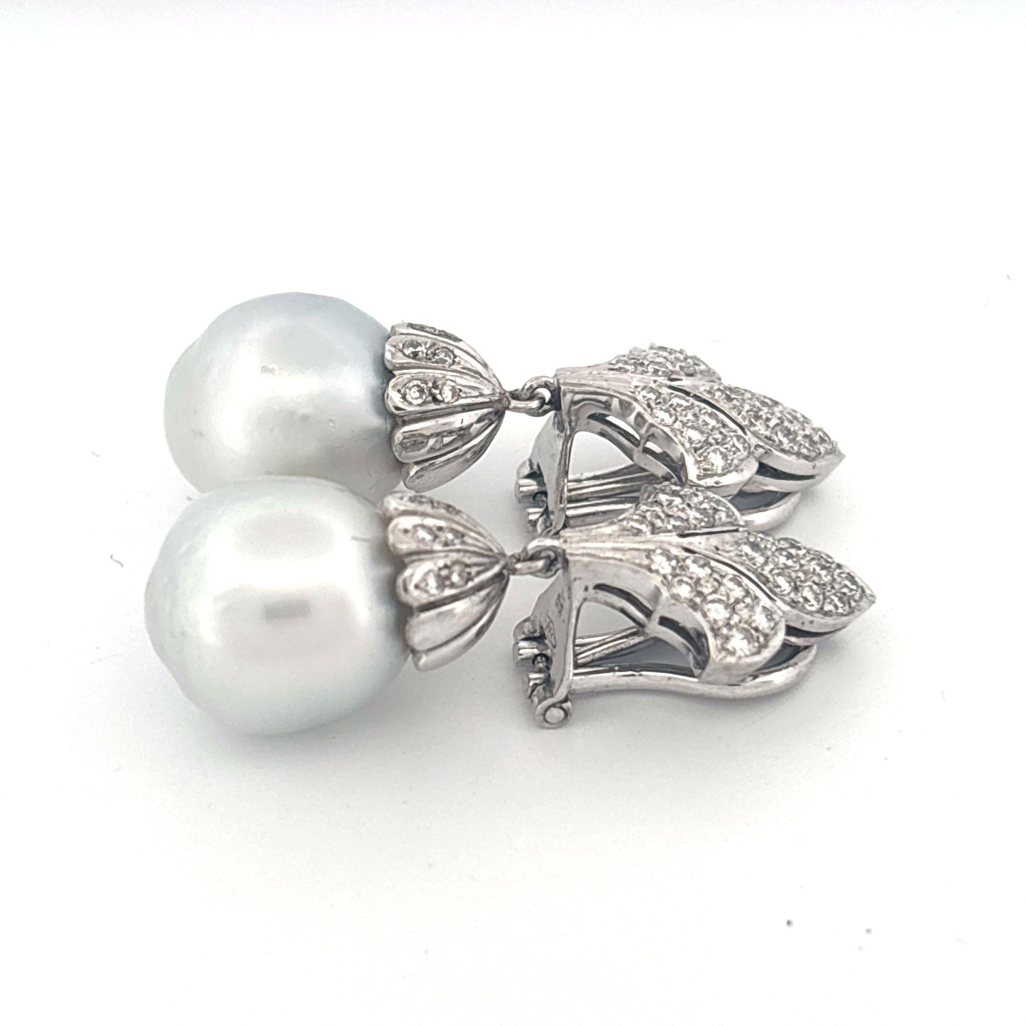 18K White Gold 1.00 Carat Diamond with Pearl Drop Earrings