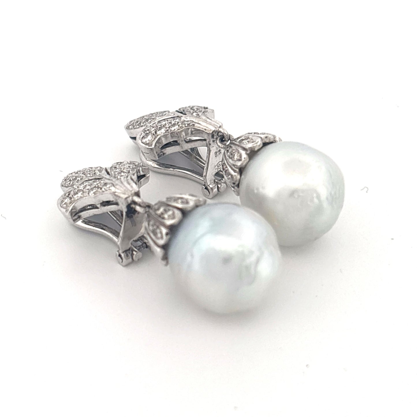 18K White Gold 1.00 Carat Diamond with Pearl Drop Earrings